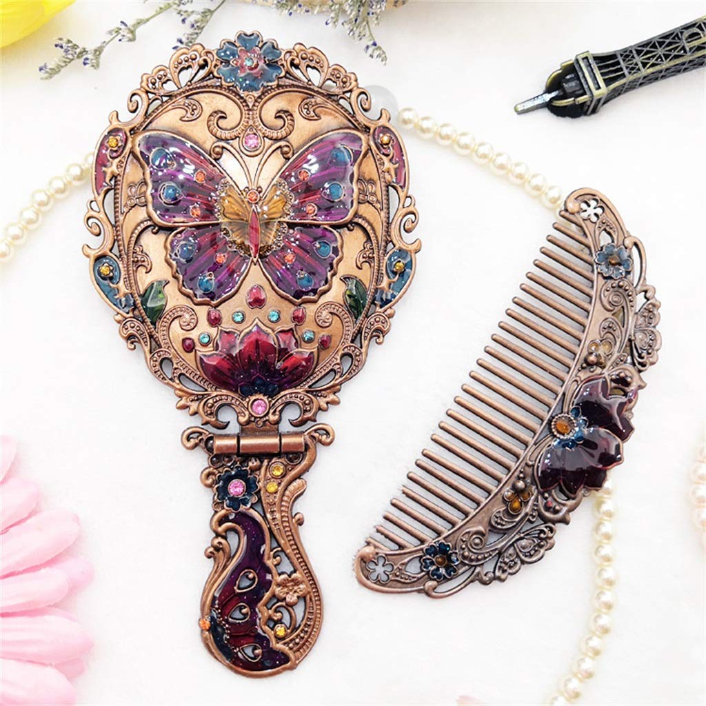 XLTFZY Handheld Makeup Mirror with Embossed Butterfly Design - Folding Handle Portable Travel Mirror for Women - Perfect for Home, Travel, and Salon Use