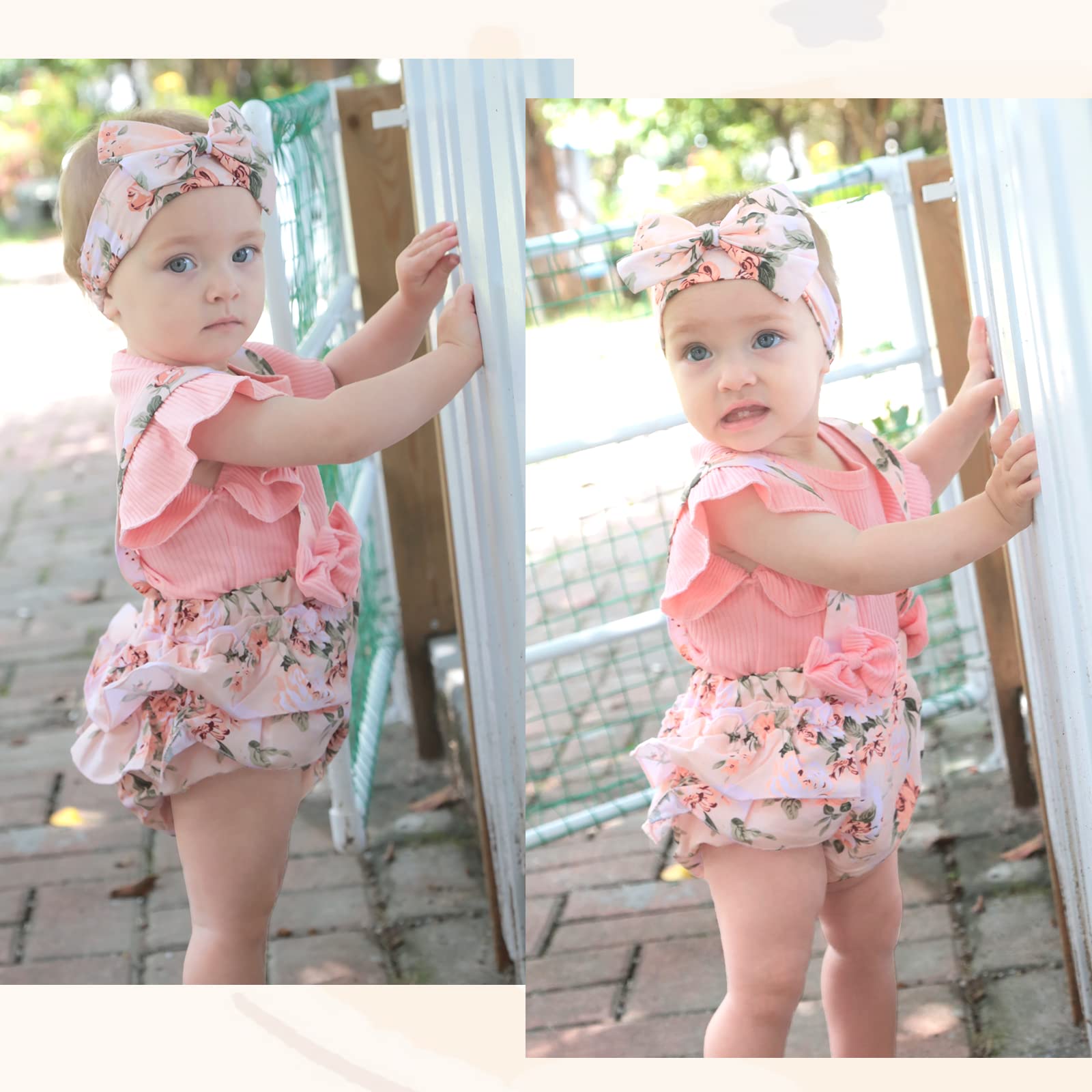 Baby Girl Floral Romper Dress with Ruffle Sleeves & Headband - Newborn Infant Jumpsuit Outfit for Spring Summer - Perfect for Photoshoots, Parties & Everyday Wear