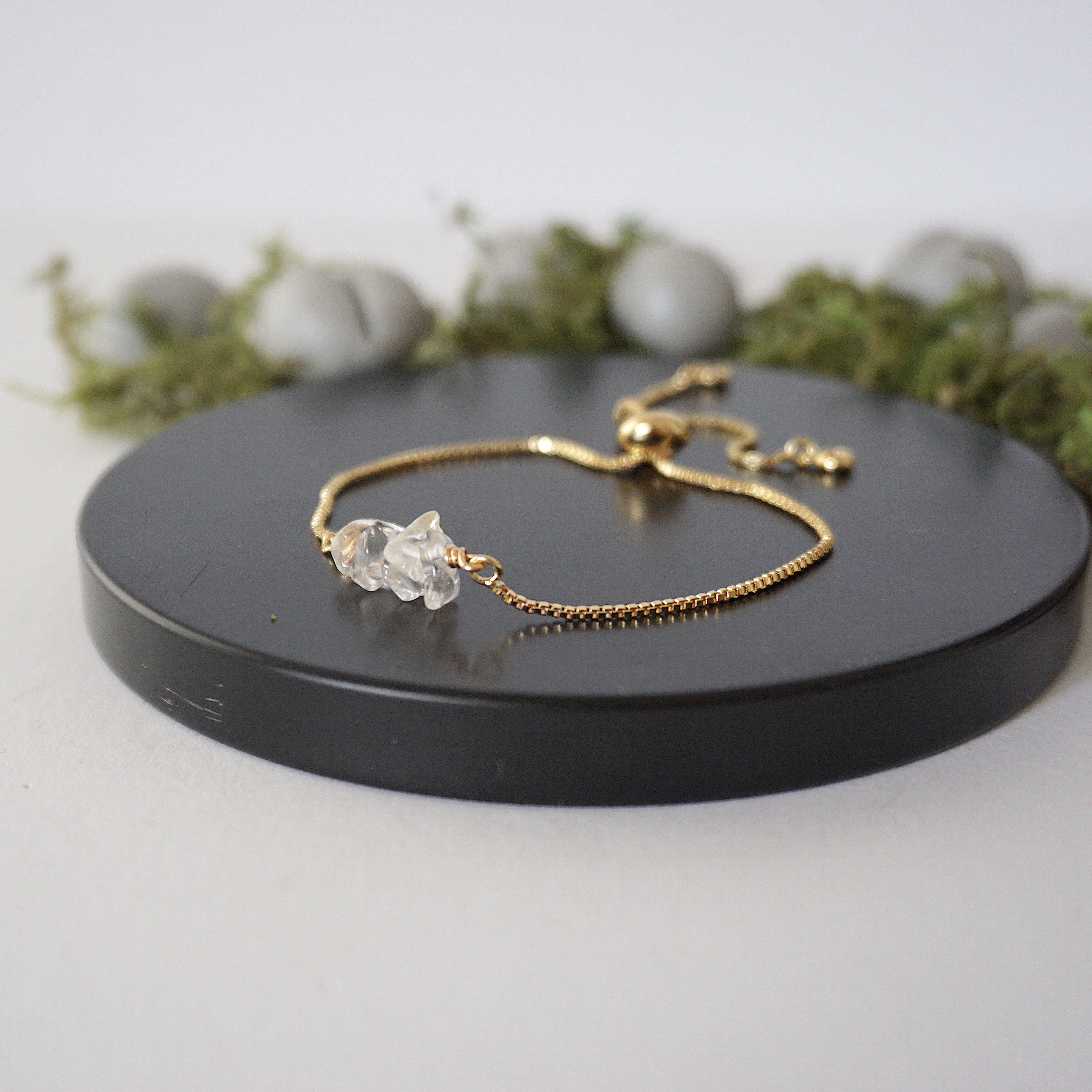 Gold Plated Adjustable Clear Quartz Bolo Crystal Bracelet for Women | Healing Crystal Jewelry for Meditation, Yoga & Positive Energy