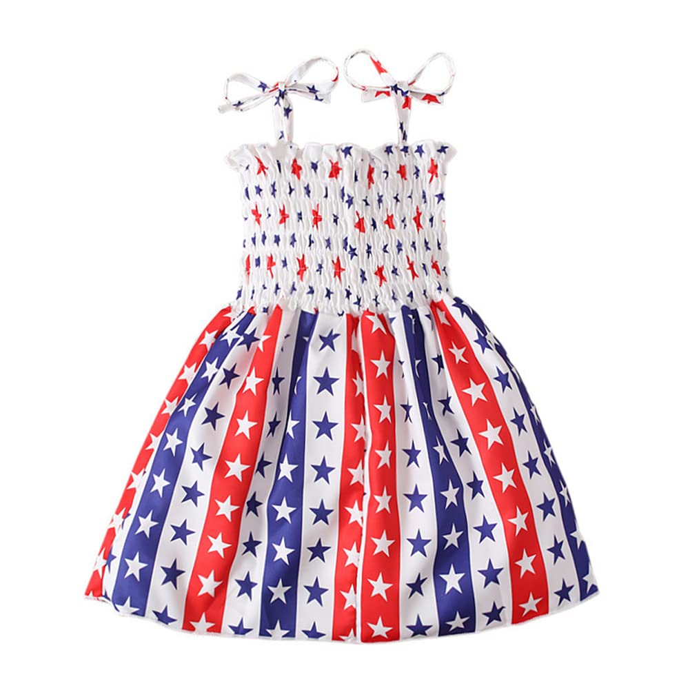 LittleSpring Toddler Girls 4th of July Patriotic Dress - Summer Smocked Strap Dress for Kids - Perfect for Independence Day Celebrations, Beach Outings & Family Photos