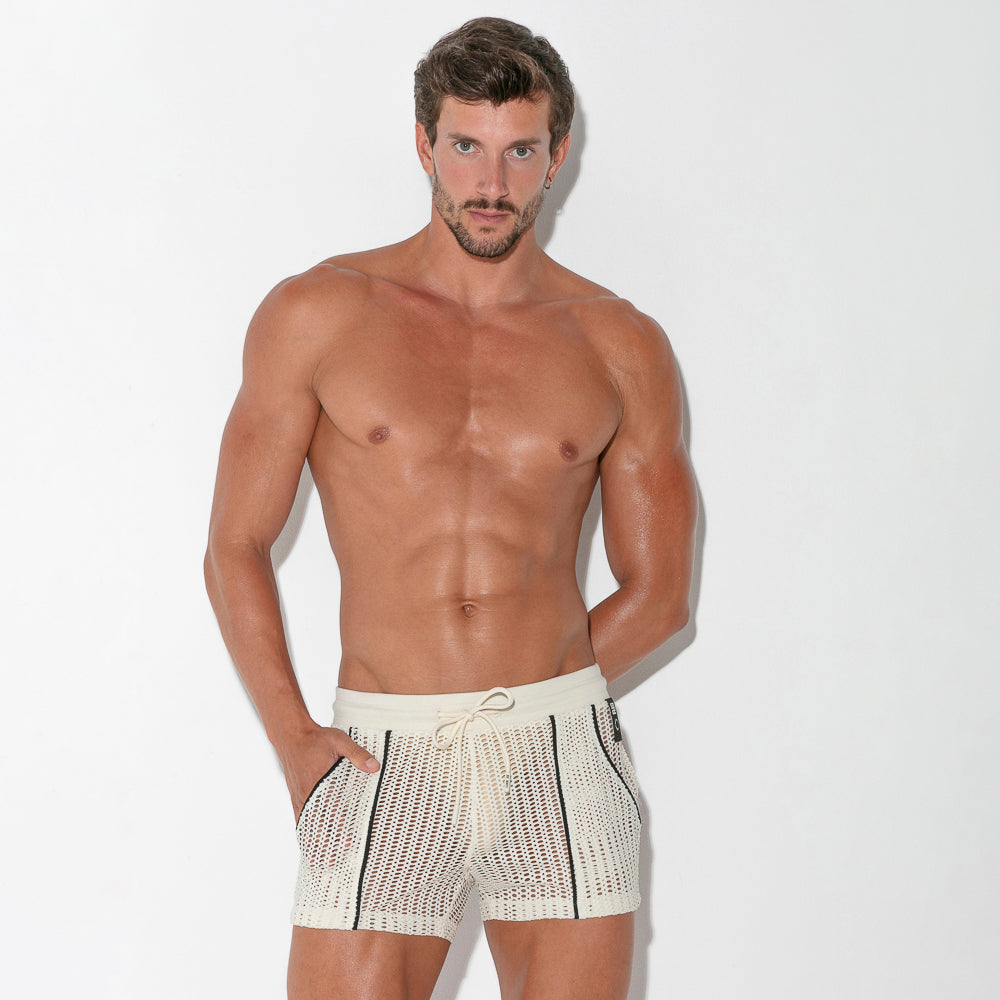 Code 22 Crochet Shorts - 9629 Mesh Off-White Women's Summer Fashion Beachwear for Casual Outings and Vacations