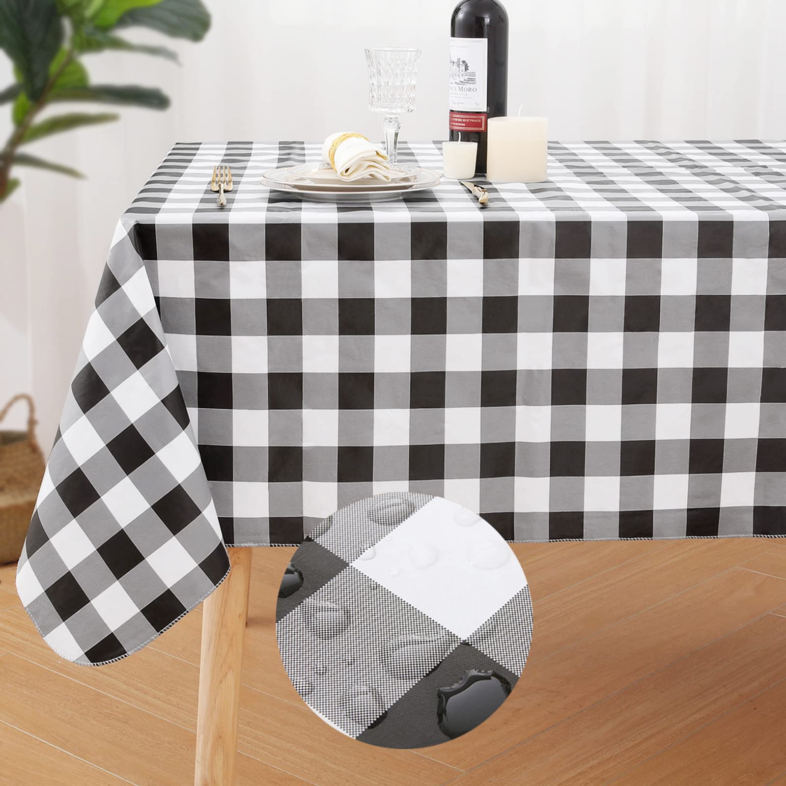Misaya Black and White Checkered Vinyl Tablecloth - 52