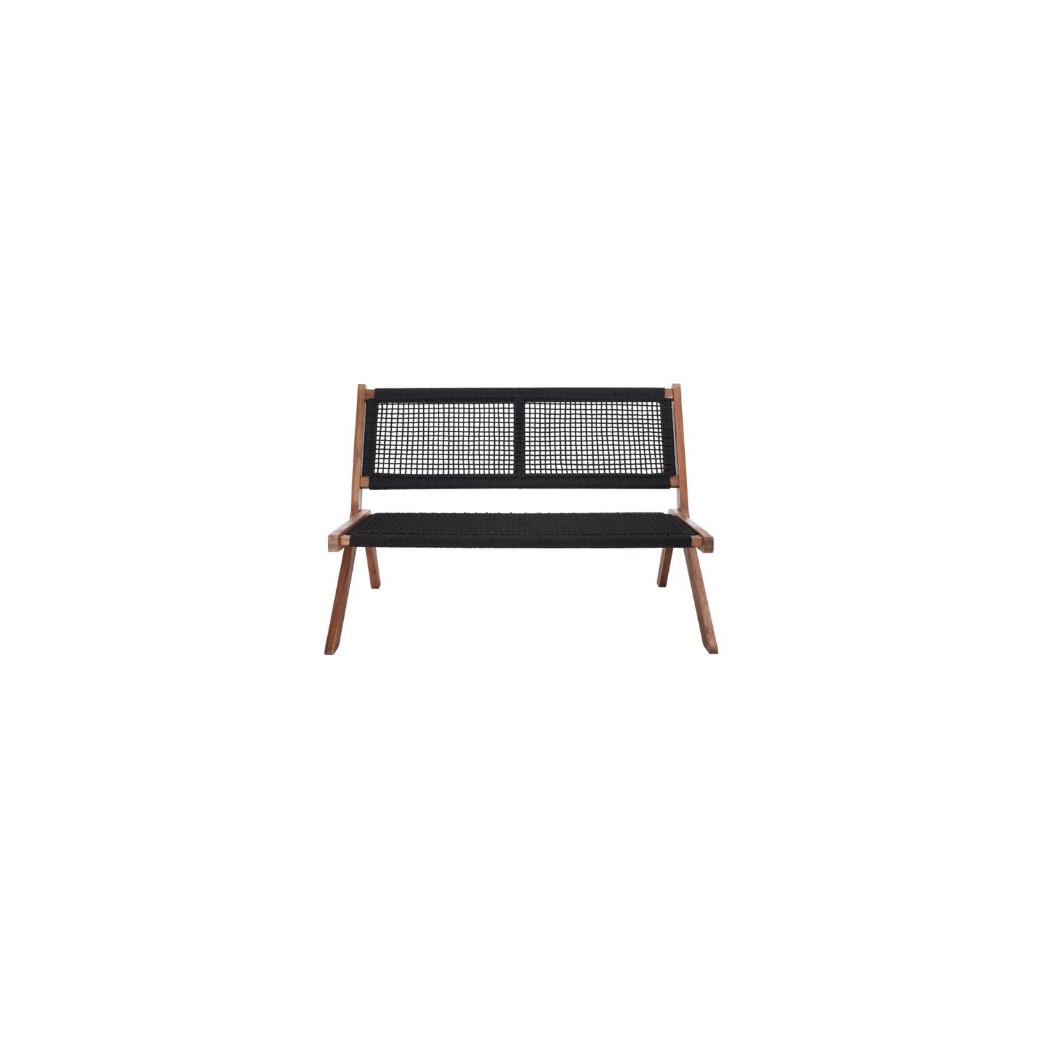 SAFAVIEH Kobina Acacia Wood Rope Foldable Outdoor Bench - Natural/Black - Perfect for Patio, Garden, Deck & Poolside Seating