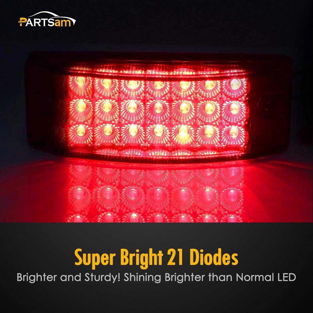 Partsam 12Pcs 2x6 LED Trailer Lights - Waterproof 12V Rectangular Side Marker & Turn Signal Lights with 21 Diodes & Reflectors (2 Red + 10 Amber) - Perfect for Trucks, Trailers, RVs & Commercial Vehicles