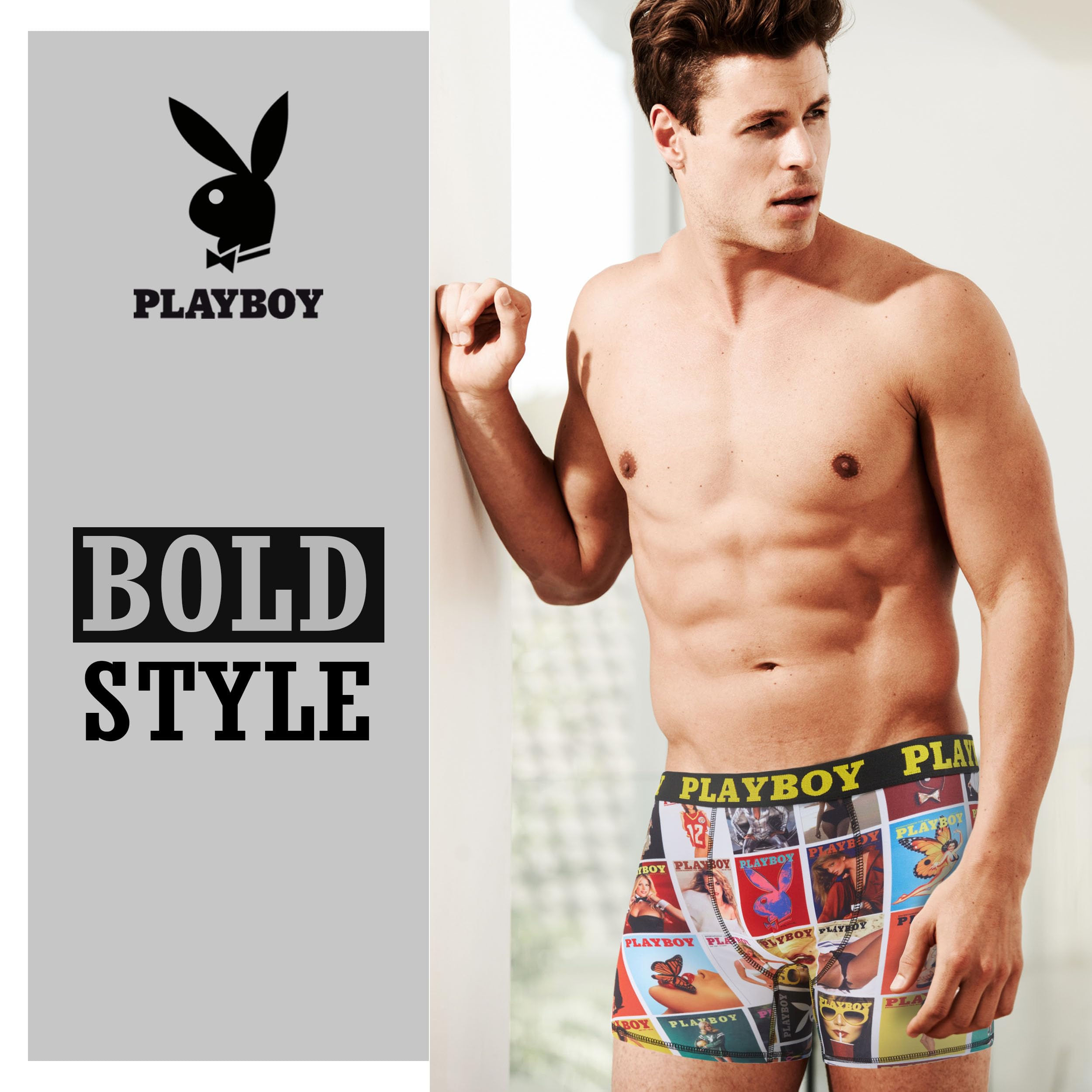 Playboy Men's Underwear - Comfortable Cotton Boxer Briefs for Men, Funny Novelty Gift for Boyfriend/Husband - Perfect for Casual Wear, Lounge & Gifts