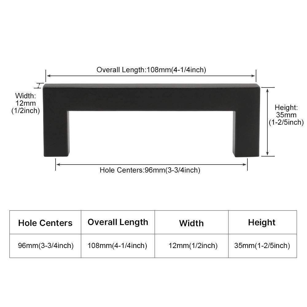 35 Pack Black Square Bar Cabinet Pulls - Stainless Steel Drawer Handles for Kitchen Cabinets & Cupboard Doors (3-3/4 Inch) - Durable Hardware for Modern Home & Office Storage