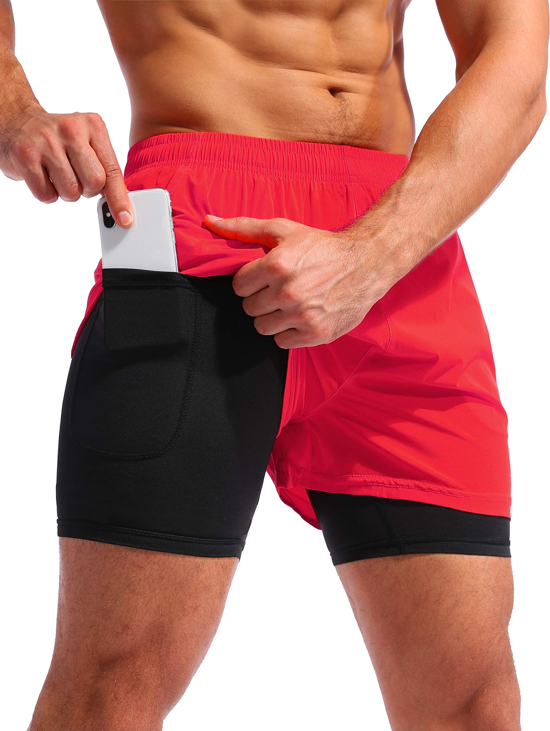 Pudolla Men's 2-in-1 Running Shorts 5