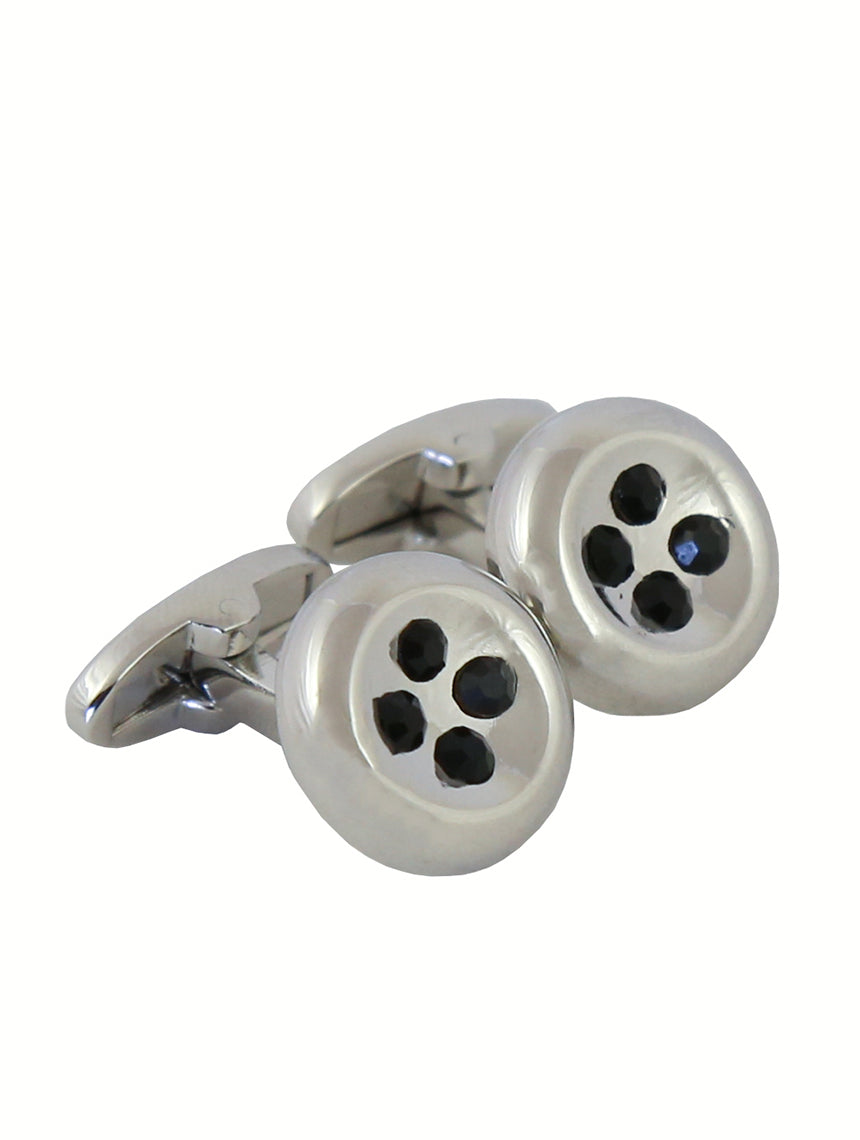 DÉCLIC Button Crystal Cufflinks for Men - Sterling Silver Dress Shirt Accessories - Perfect for Weddings, Business Meetings & Formal Events