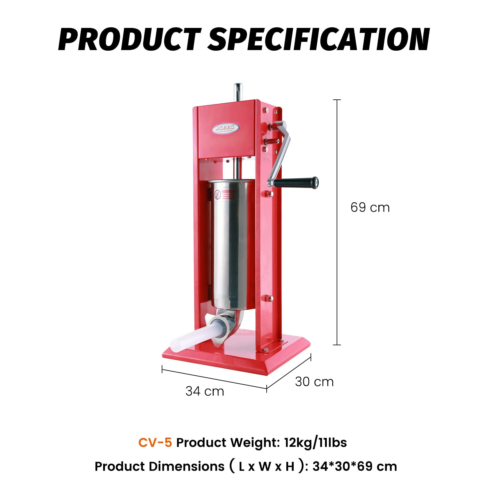 Premium 11 Lb/5 L Vertical Sausage Stuffer - Dual Fill Rate Spray-Painted Steel Sausage Maker for Home & Commercial Use - Perfect for Sausage Making, Meat Processing, and DIY Charcuterie