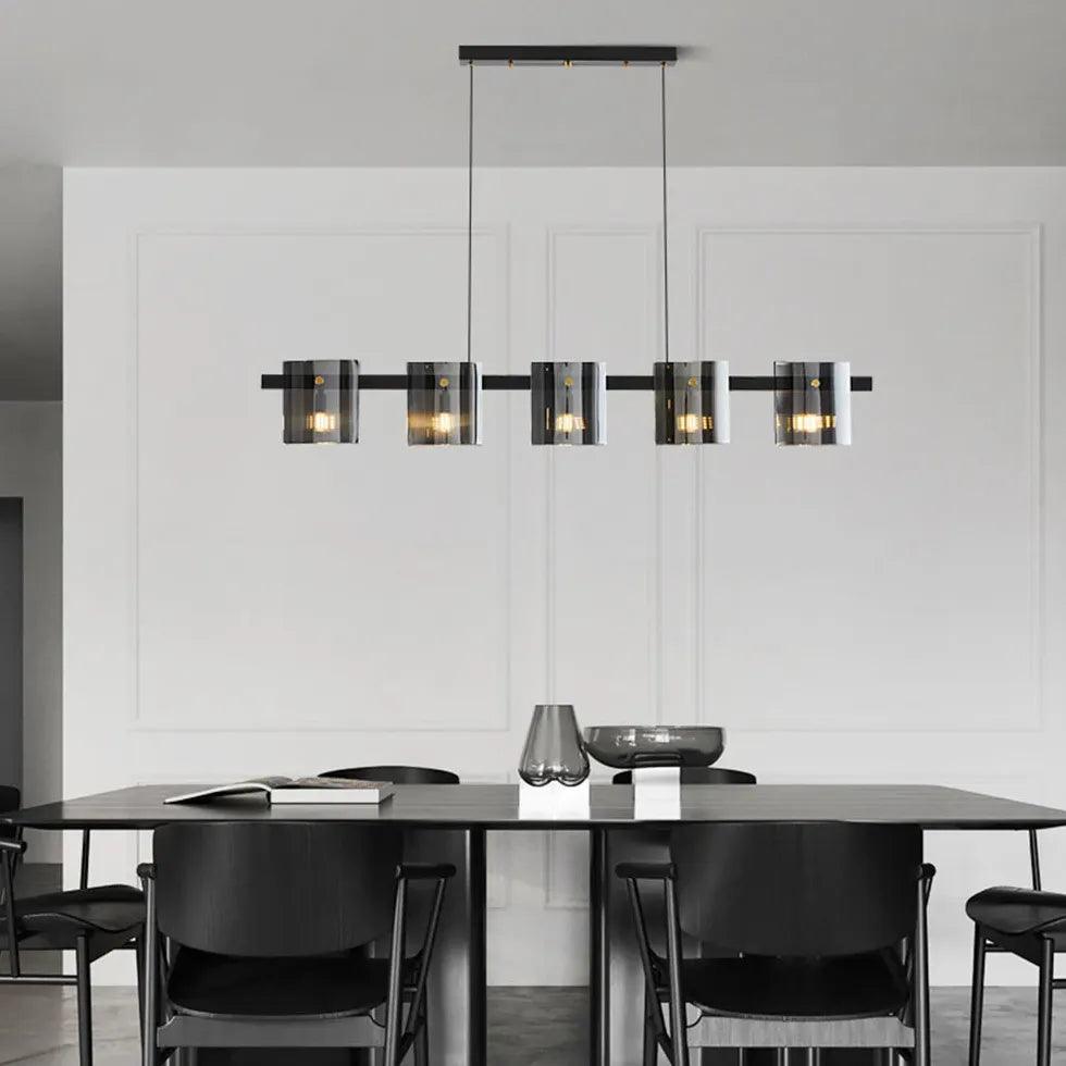 Modern Rectangular Glass Dining Room Brass Pendant Light - Elegant Hanging Chandelier for Kitchen Island, Breakfast Nook & Dining Table Lighting