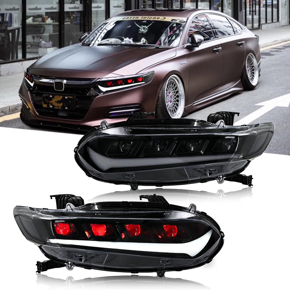 2018-2022 Honda Accord 10th Gen LED Sequential Taillights & Headlights Assembly - Compatible with EX, EX-L, LX, Sport & Touring Hybrid Models | Custom Replacement Lights with Animation Effects | Perfect for Night Driving & Car Customization