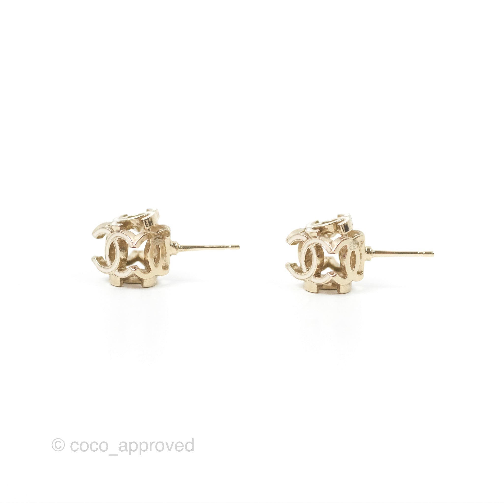 Chanel CC Gold and White Cube Earrings - 22K Gold Tone Fashion Jewelry for Women - Perfect for Parties, Weddings, and Special Occasions