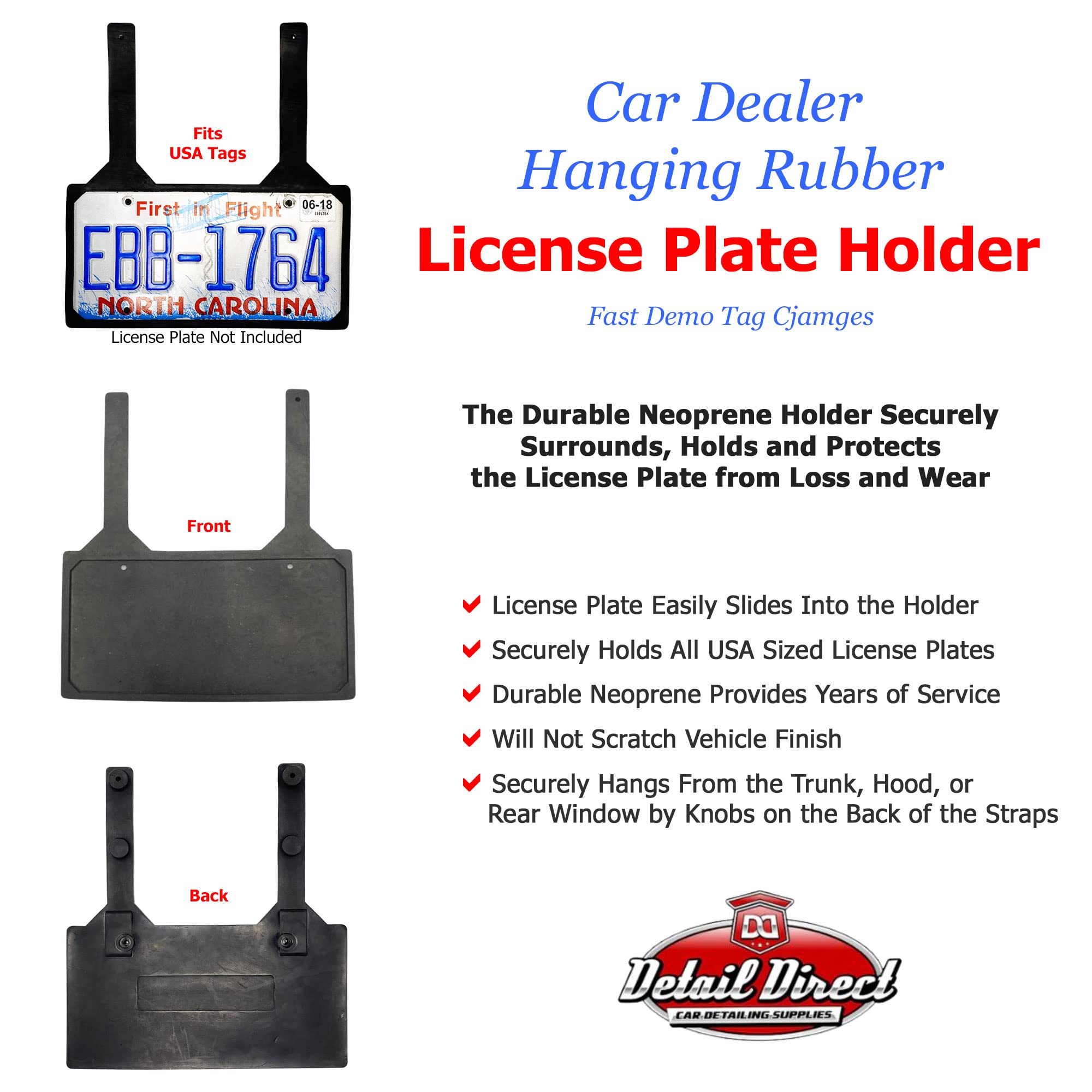 Durable Rubber License Plate Holder for Cars - Universal Fit, No Drill Installation - Perfect for Dealerships, Auto Shops & Car Enthusiasts