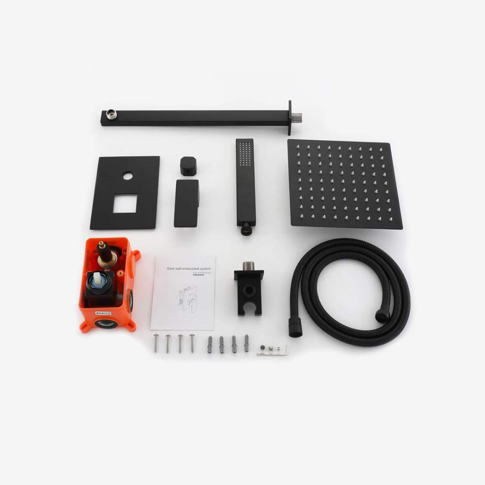 Premium Matte Black Shower System - Rain Shower Head with Handheld Spray, Pressure Balance Valve & Trim Kit for Luxurious Bathroom Upgrade | Perfect for Master Bath, Spa-Like Experience & Modern Home Renovation