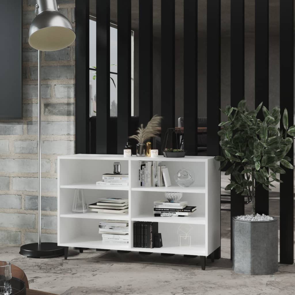 Double Wide Sideboard Buffet Cabinet - 6-Shelf Wooden Storage Shelves with Metal Legs for Entryway, Living Room & Dining Room - White Display Rack for Home Decor, Serving & Organization
