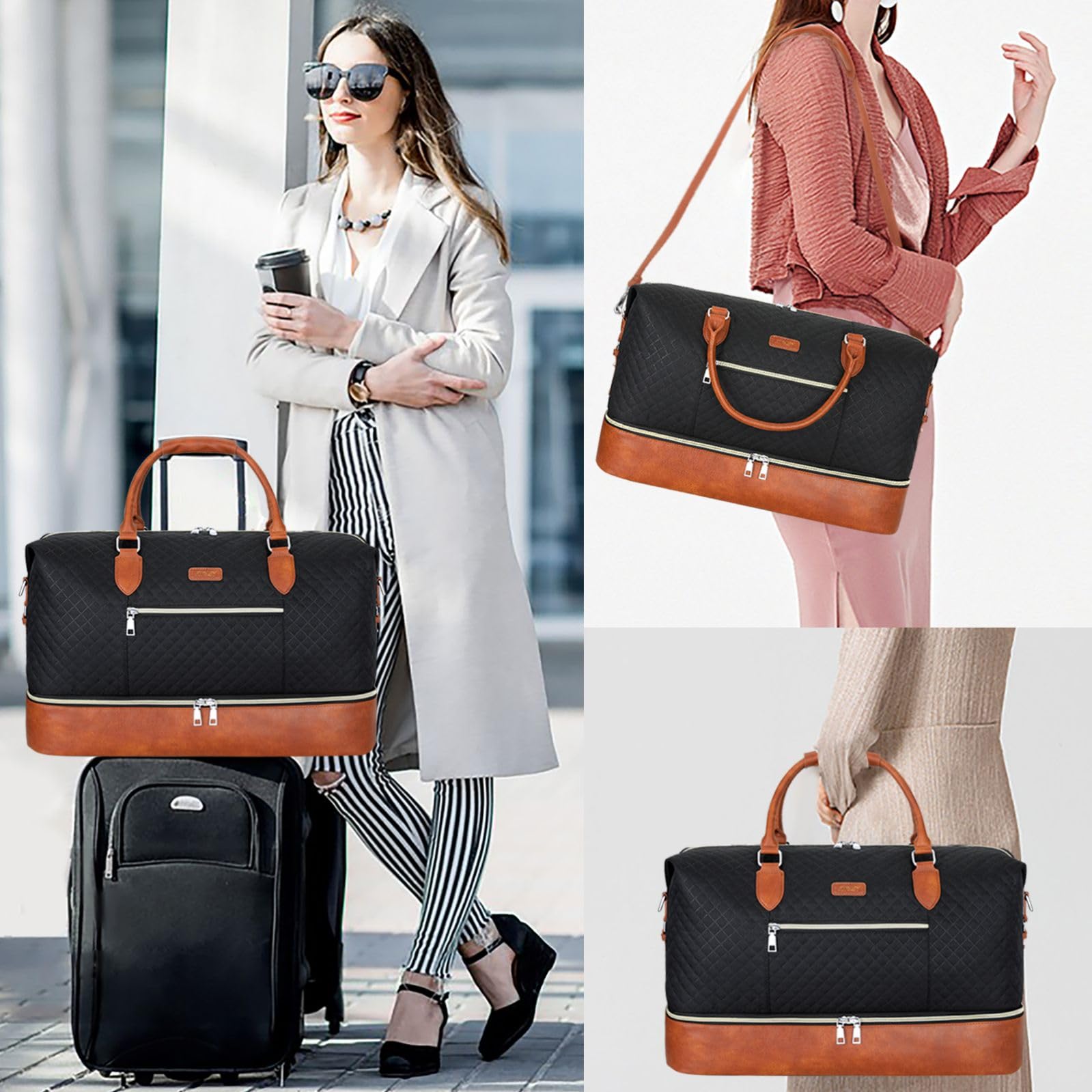 Women's Large Nylon Weekender Travel Bag - Carry On Overnight Duffel with Shoe Compartment | Perfect for Weekend Getaways, Gym, Business Trips & Airplane Travel