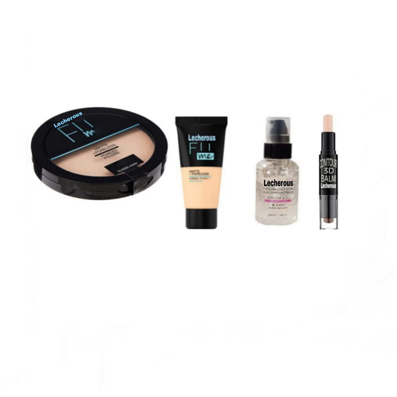 Matte+Poreless Liquid Foundation & Compact Powder Set - Oil Control, Sun Protection, Natural Finish | Makeup Kit with Primer & Contour Stick Highlighter for Flawless Everyday Look