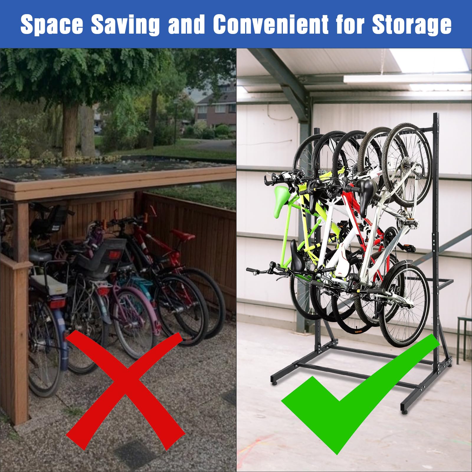 Heavy Duty Freestanding Bike Rack for 5 Bicycles - 300 lbs Capacity Vertical Bike Storage Stand with Adjustable Height - Indoor/Outdoor Use for Garage, Basement & Apartment Organization