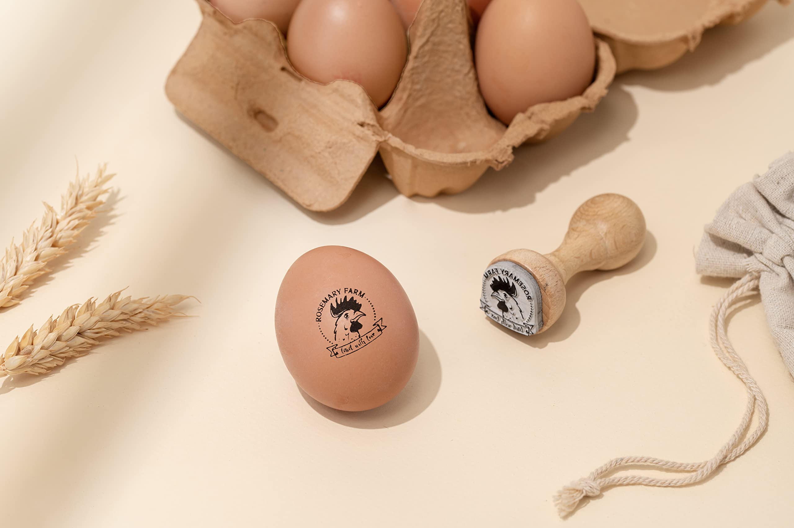 Personalized Egg Stamp for Fresh Eggs - Custom Chicken Egg Wooden Rubber Stamper with Self-Inking Black Ink | Farm & Kitchen Use | Unique Mini Logo Design for Egg Labeling & Packaging