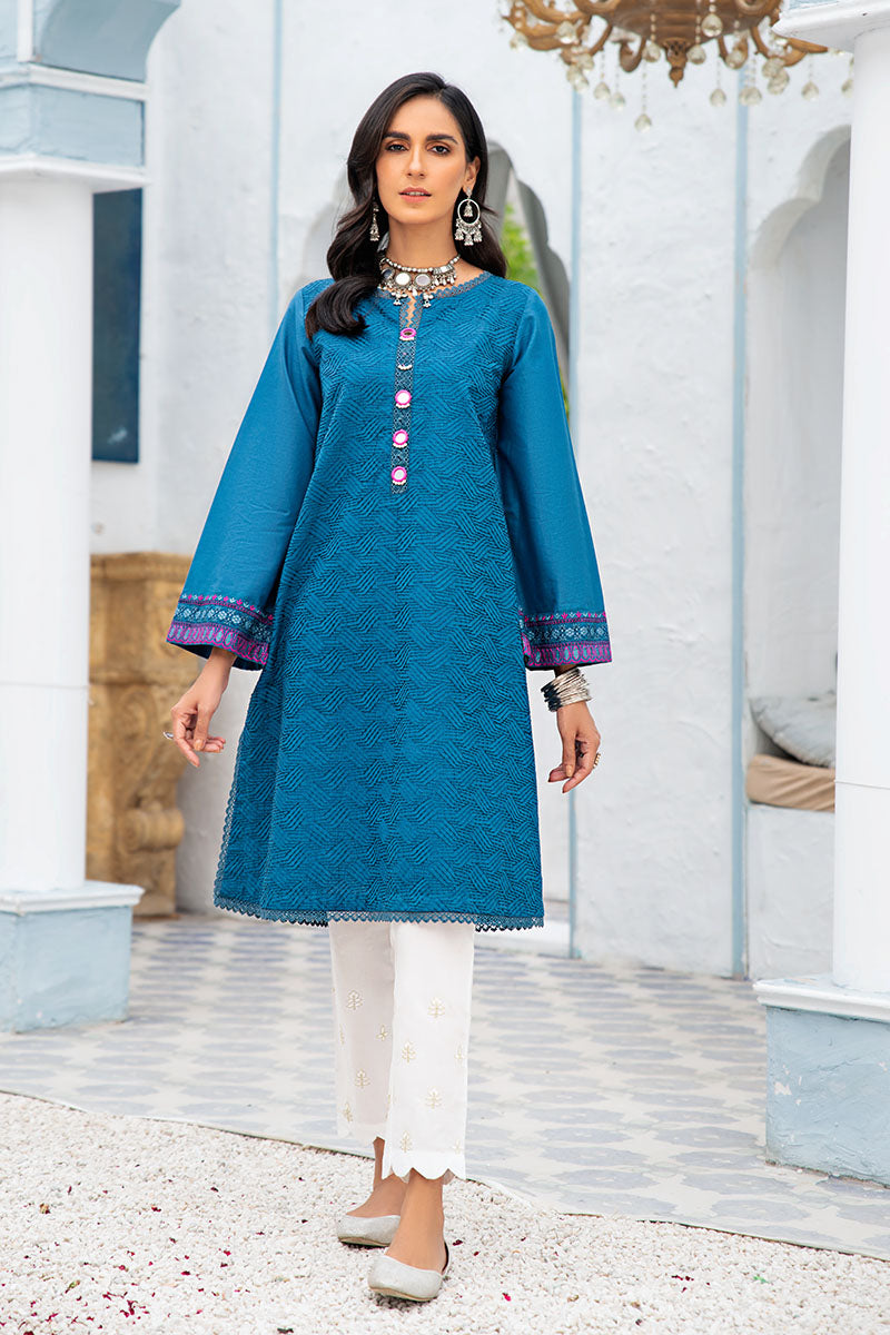 Azure Tuffet Embroidered Shirt - Stylish Casual & Office Wear for Women | Perfect for Summer Outfits, Date Nights & Business Meetings