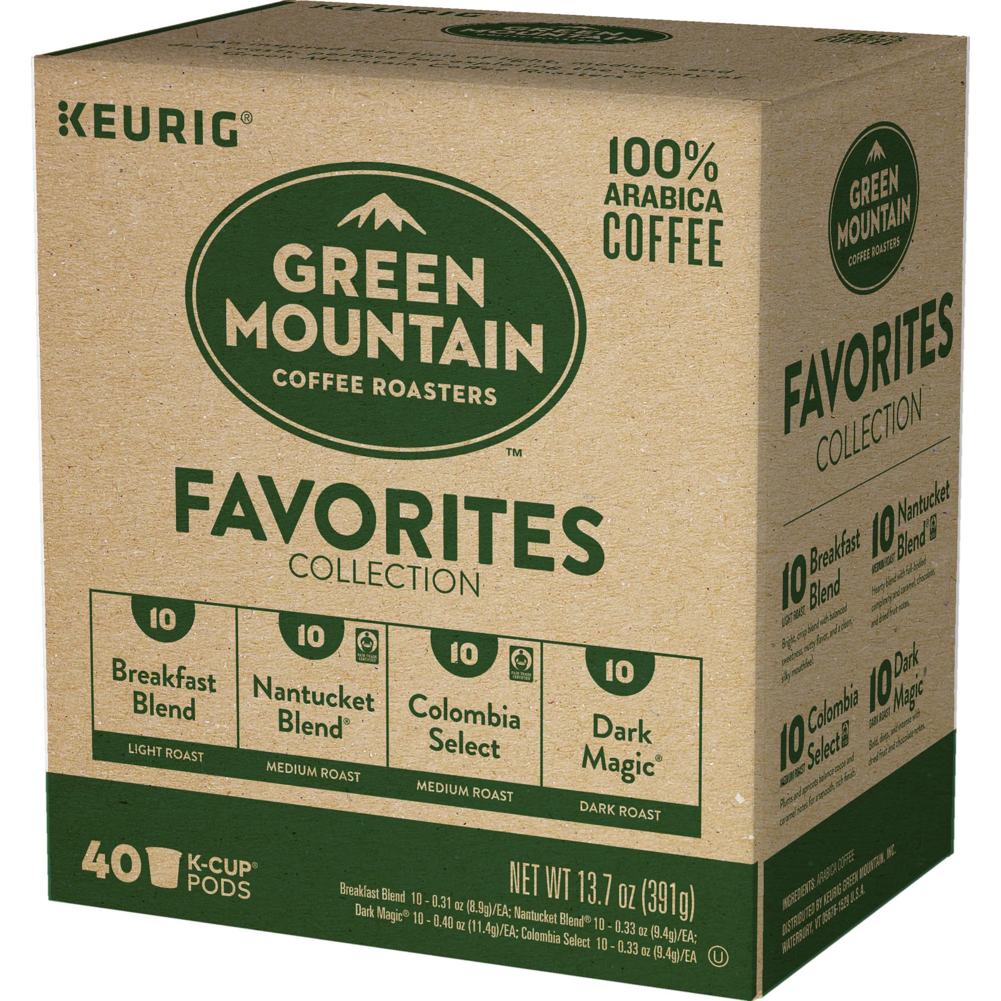 Keurig Green Mountain Coffee Roasters Favorites Variety Pack - 40 Single-Serve K-Cup Pods Sampler | Premium Coffee Blend for Office, Home & Gifts | Compatible with Keurig Brewers