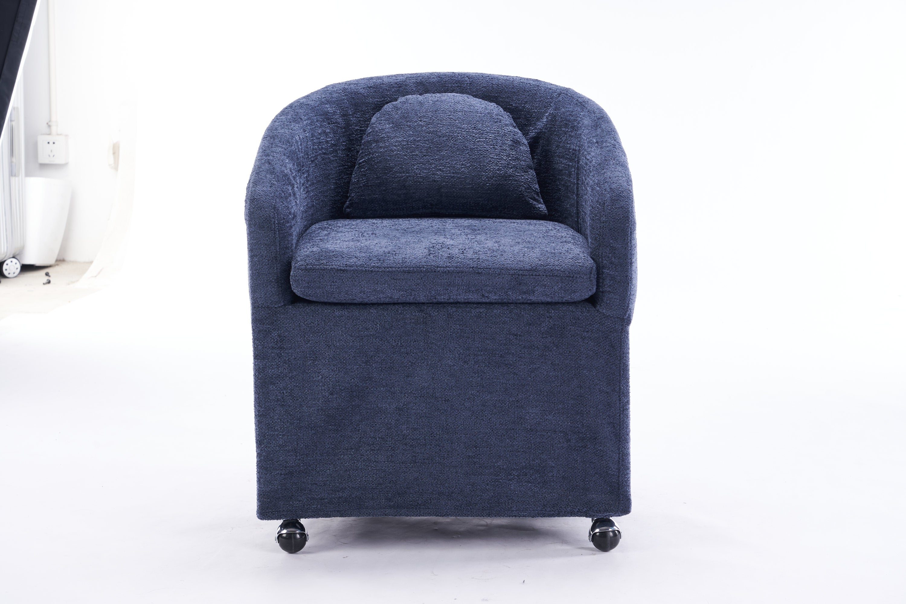 Blue Chenille Fabric Dining Armchair with Back Cushion & Universal Wheels - 1-Piece Set for Home, Office or Restaurant Use