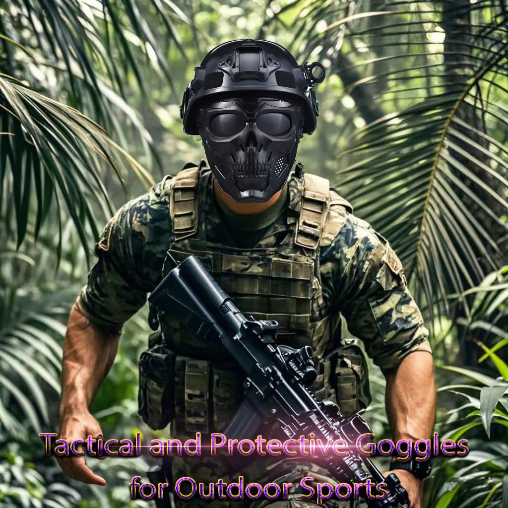 Skull Airsoft Mask - Full Face Tactical Mask with Impact Resistant Goggles for Halloween, Paintball, Cosplay, CS Wargame & Movie Props | Perfect for Army Fans, Tactical Gear Enthusiasts & Party Costumes