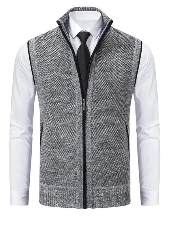 Men's Stand Collar Sleeveless Knit Vest - Slim Fit Casual & Layering Piece for Office, Outdoors & Fall Fashion