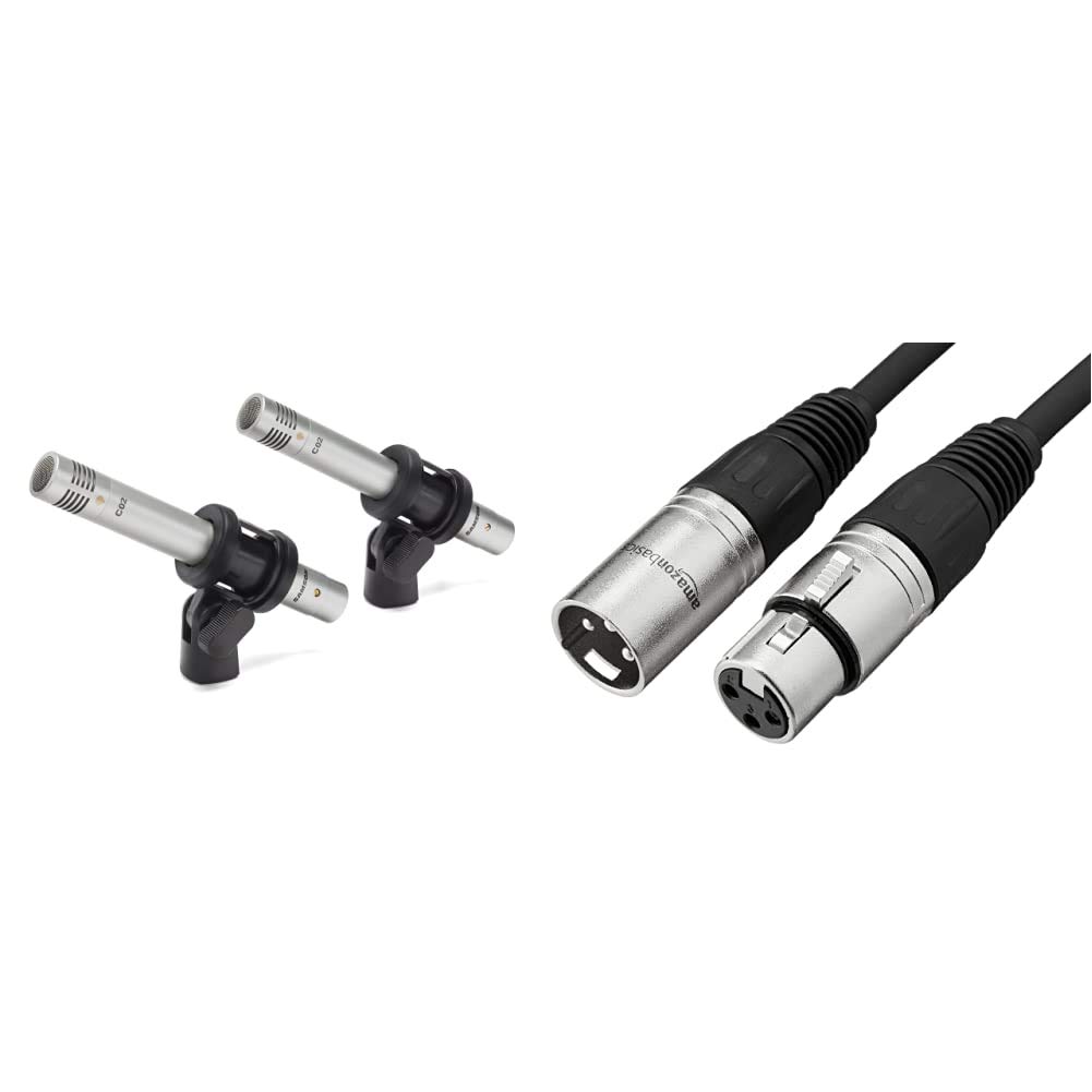 Samson C02PR Pencil Condenser Microphone (Silver) & Amazon Basics 10ft XLR Microphone Cable - All Copper Conductors, 6MM PVC Jacket for Studio Recording, Podcasting, Live Performances, and PA Systems