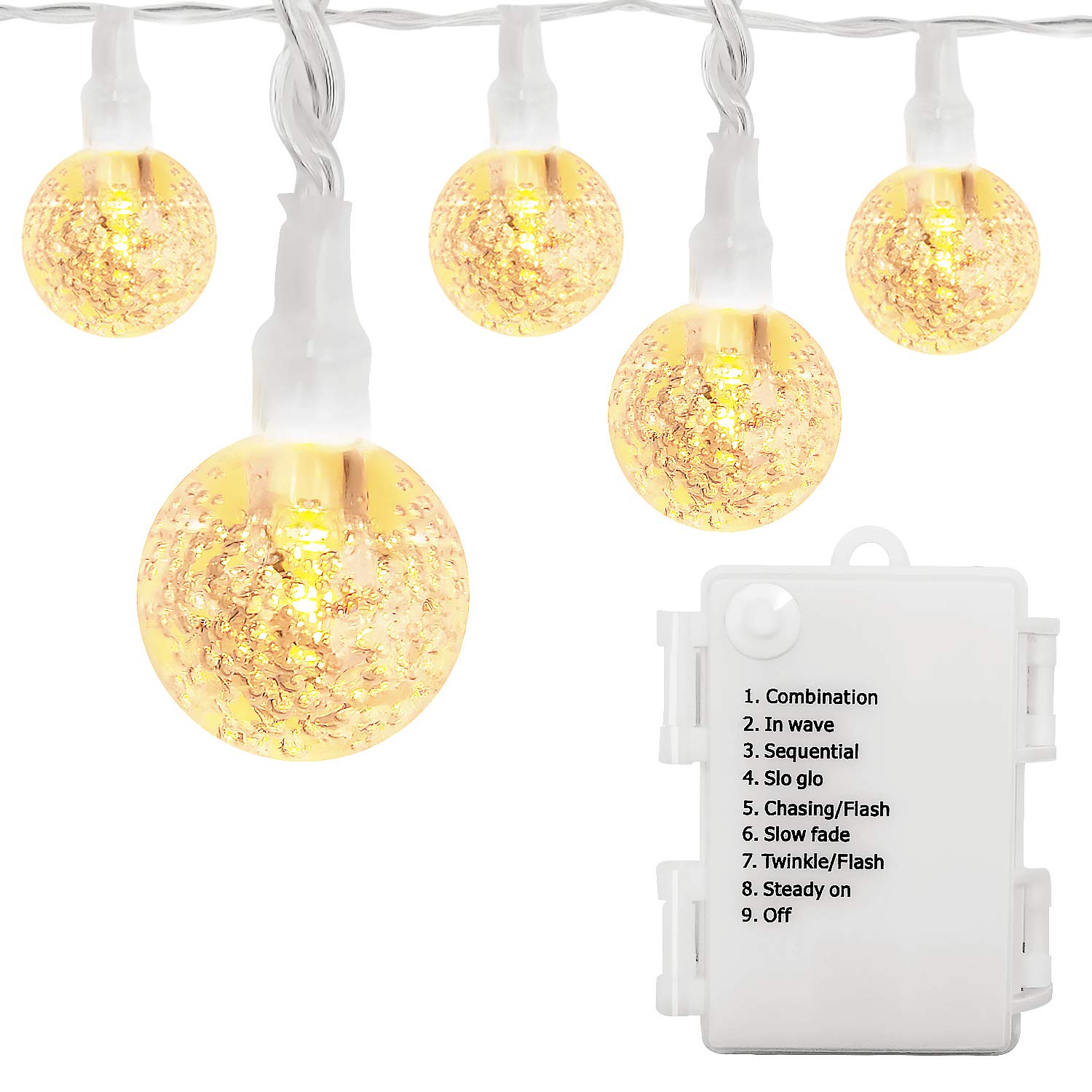 16FT Battery Operated Globe String Lights - 30 LED Waterproof Outdoor Fairy Lights with 8 Modes & Timer - Crystal Ball String Lights for Backyard, Garden, Balcony, Pergola, Wedding Party (Warm White) | Perfect for Patio Decor, Holiday Lighting & Romantic Ambiance