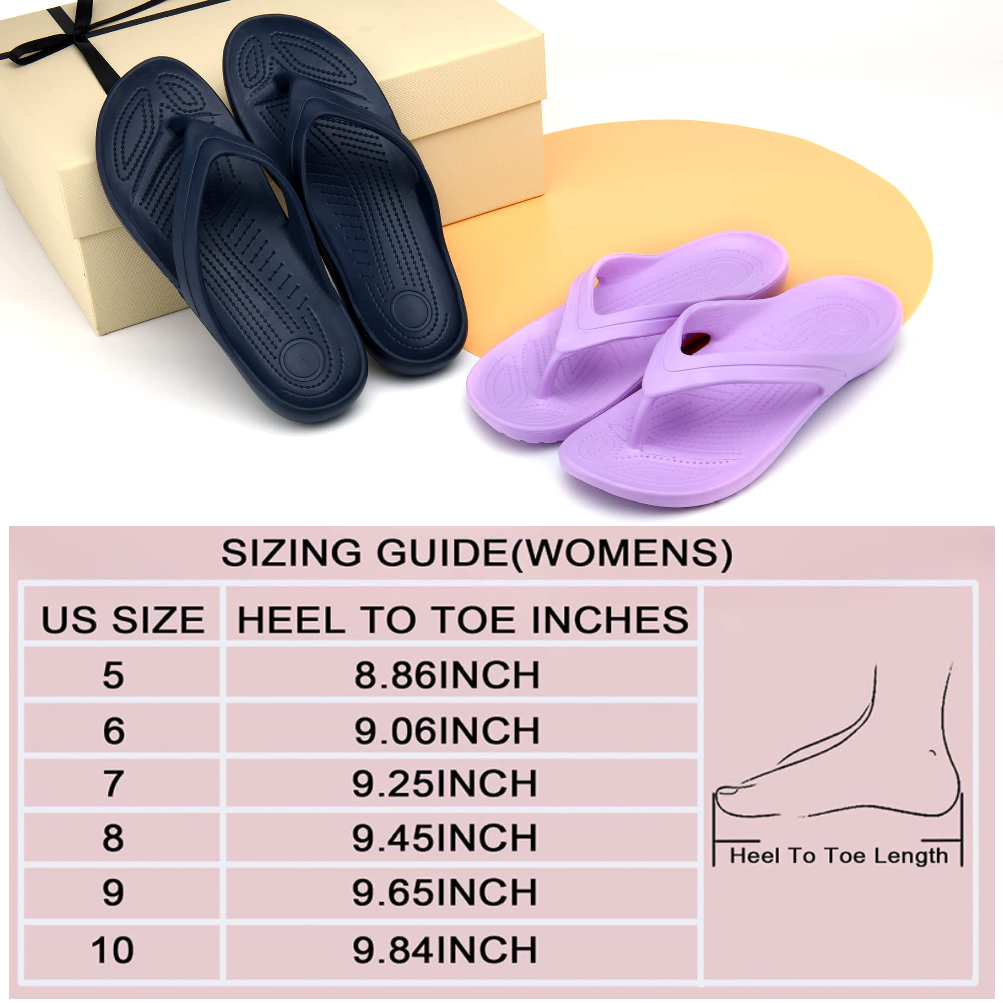 Temi Women's Flip Flops - Soft Lightweight Sandals with Anti-Slip Sole for Casual Wear, Shower, Beach & Pool | Comfortable Bathroom Slippers & Flat Slides for Women
