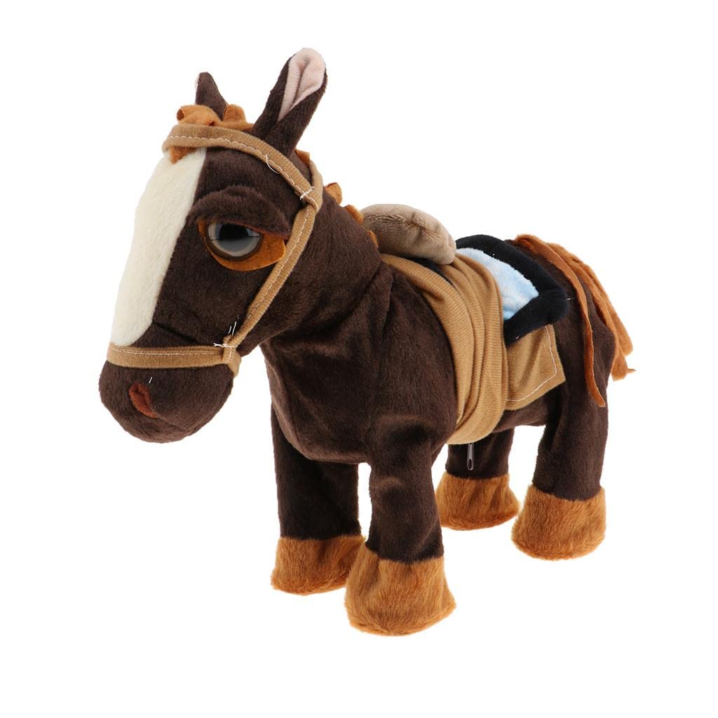 AMLESO Electronic Plush Walking Pet Horse Toy - Soft Stuffed Animal with Walking Action, Sounds & Music - Brown - Perfect for Kids Playtime, Birthday Gifts & Interactive Pet Companionship