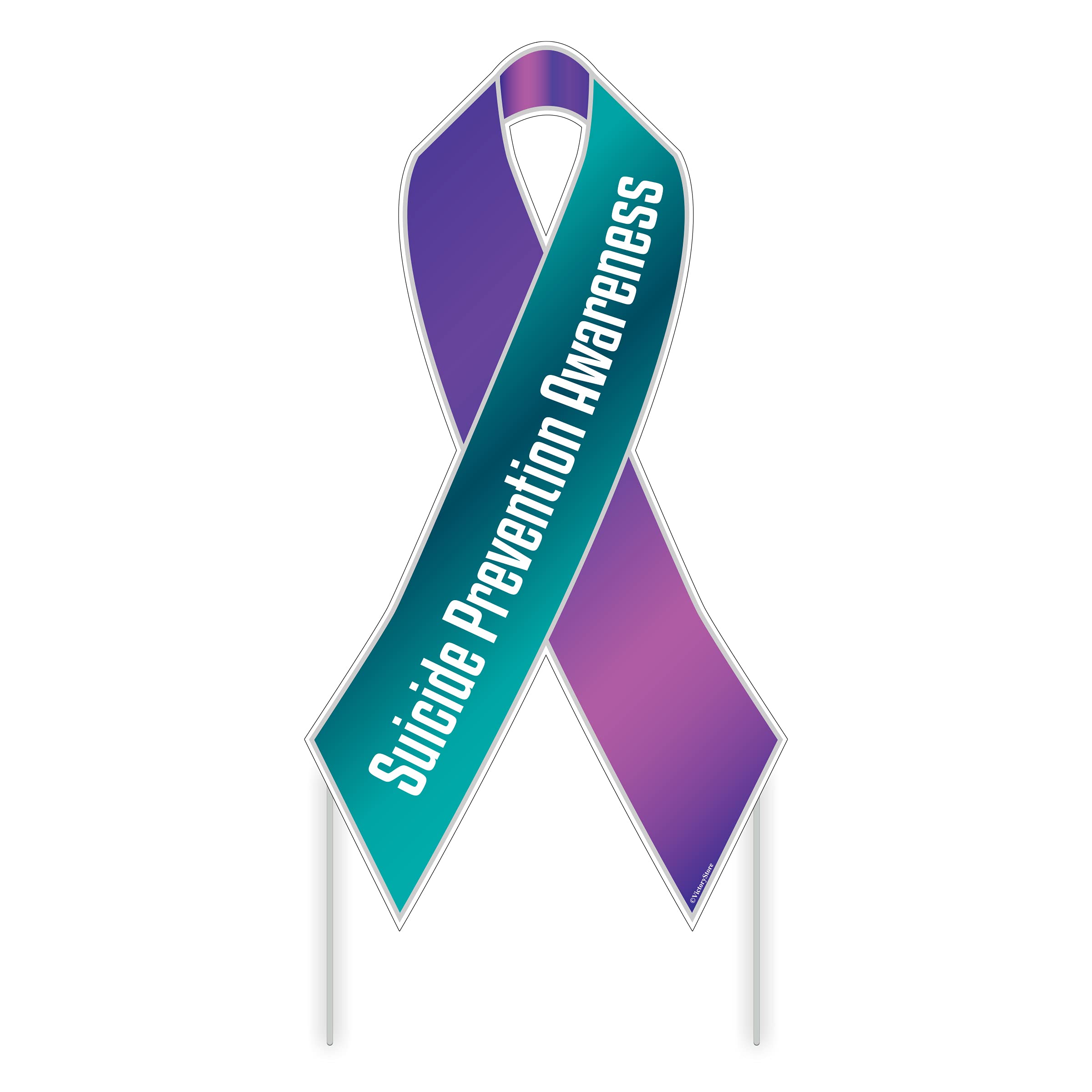Suicide Prevention Awareness Ribbon Yard Sign - Teal & Purple Outdoor Lawn Decor with Stakes - 12.8x23.5 Inch - Perfect for Front Yard, Memorials & Awareness Campaigns - Pack of 10