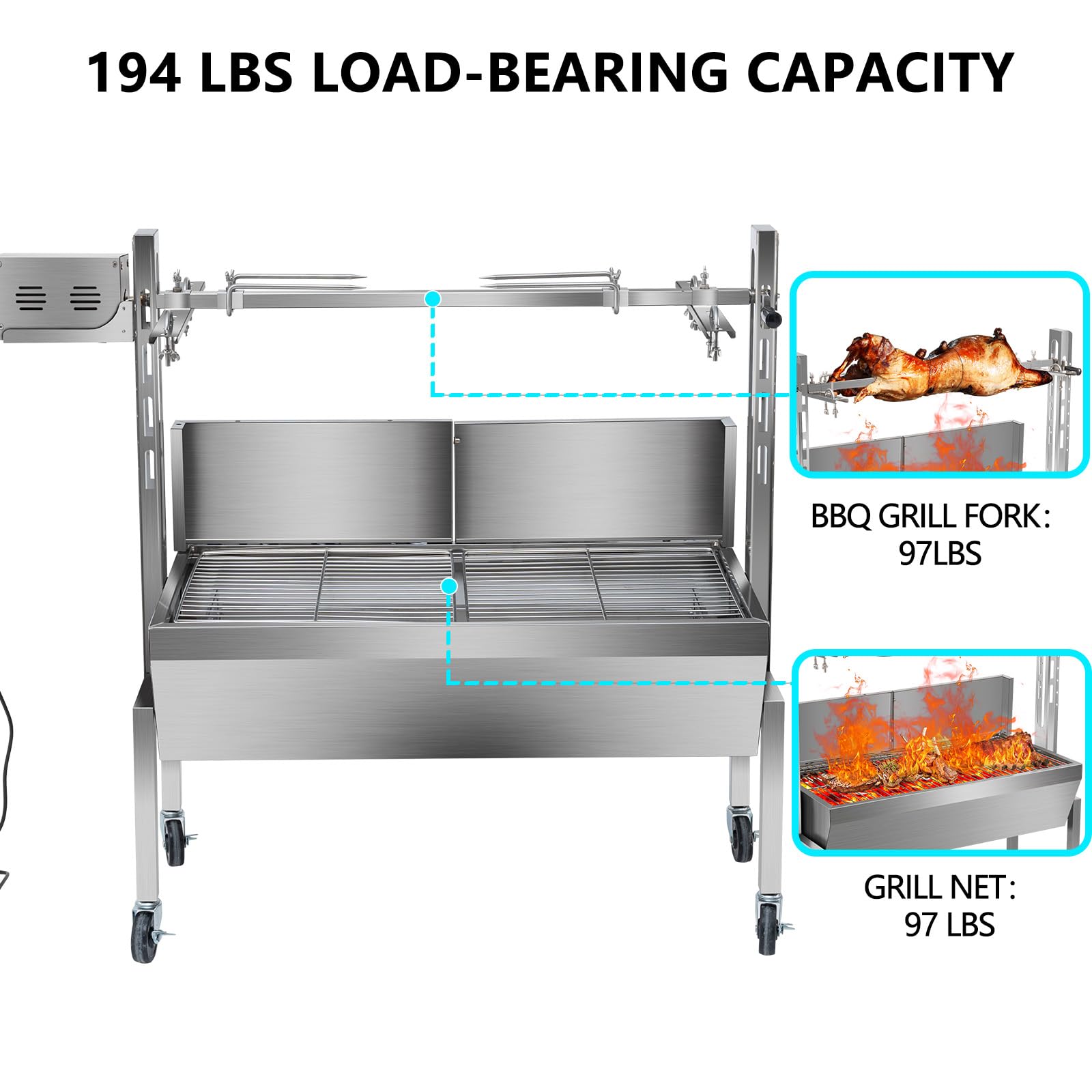 40W Electric BBQ Rotisserie Grill Kit - 48