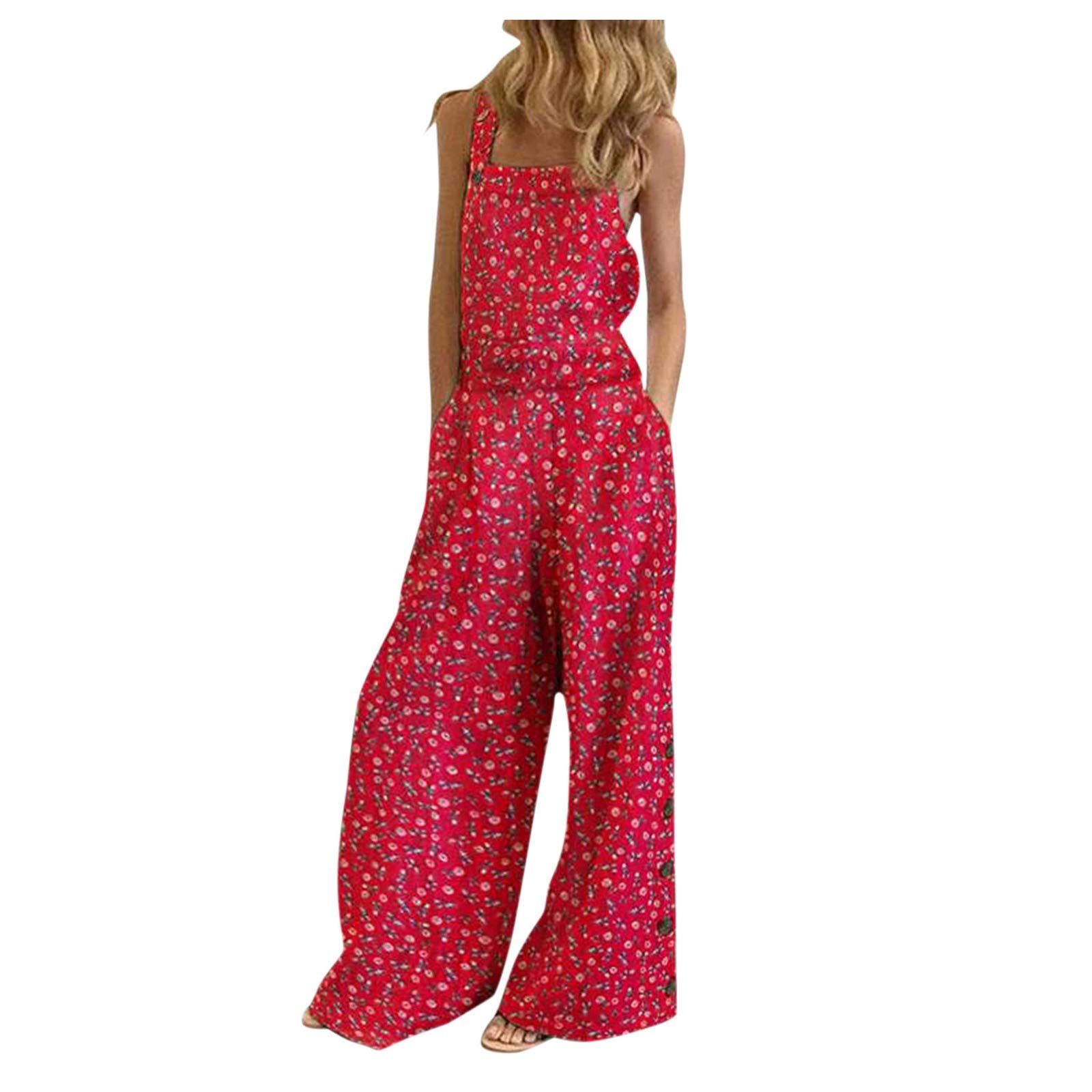 Women's Plus Size Floral Printed Wide Leg Jumpsuit Overalls - Casual Baggy Pants with Pockets for Everyday Wear, Spring Outfits & Boho Fashion