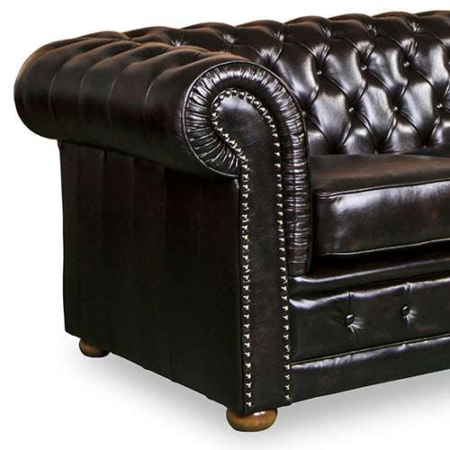 1 Seater Genuine Leather Sofa - Deep Quilting Pocket Spring Button Tufted Lounge Chair for Living Room, Brown | Modern Home Office & Apartment Furniture