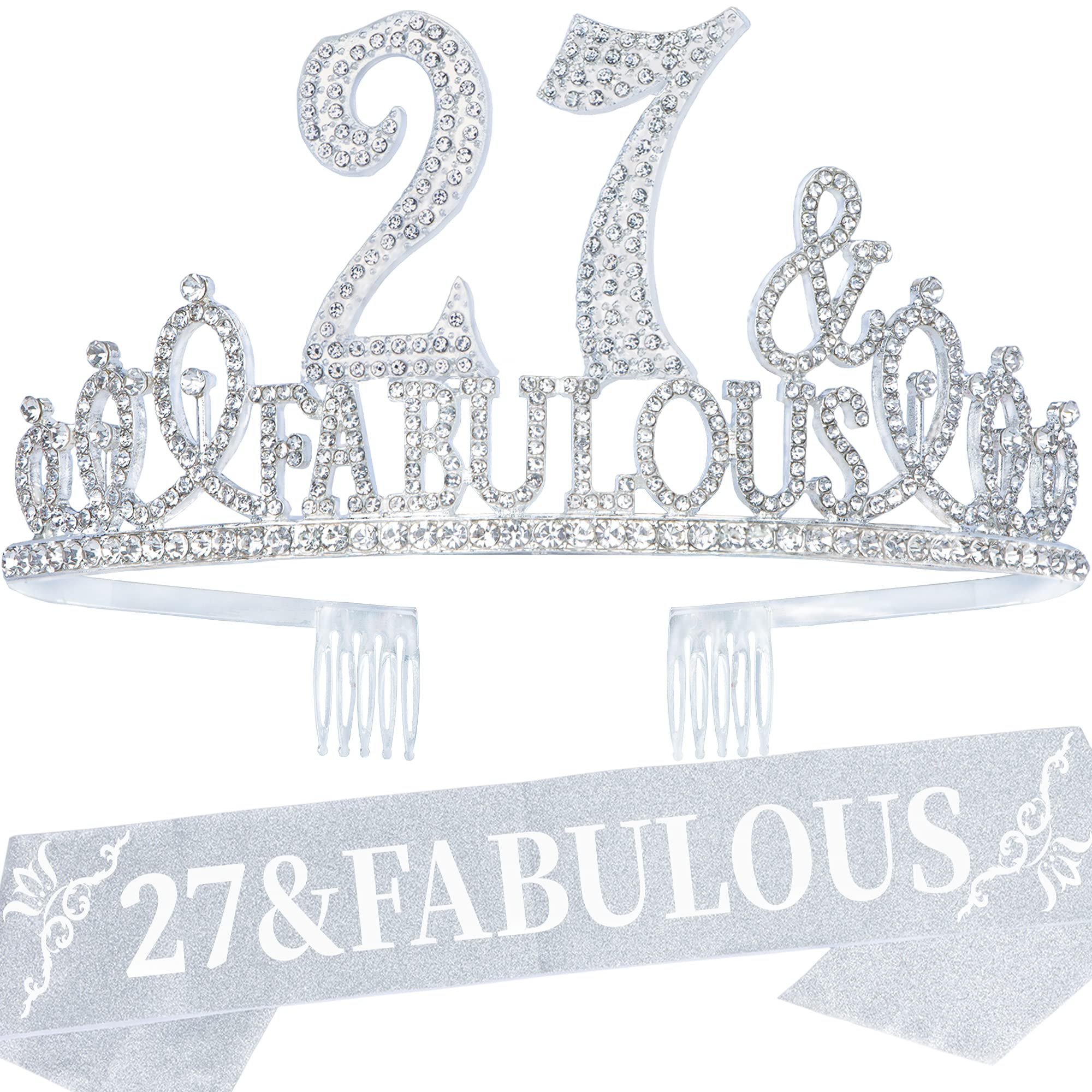 27th Birthday Gifts for Women - Gold Crown & Sash Set, Sparkling Tiara, Party Decorations & Favors - Perfect for Birthday Celebrations, Bachelorette Parties & Special Occasions