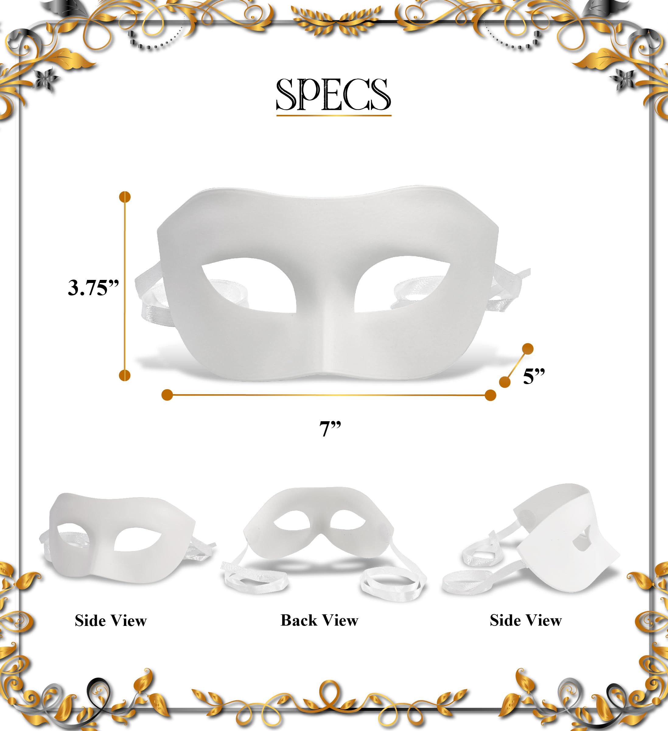 Elegant Venetian Half Face Mask for Women & Men - White Masquerade Ball Mask, Mardi Gras & Halloween Costume Accessory - Perfect for Parties, Balls, and Themed Events
