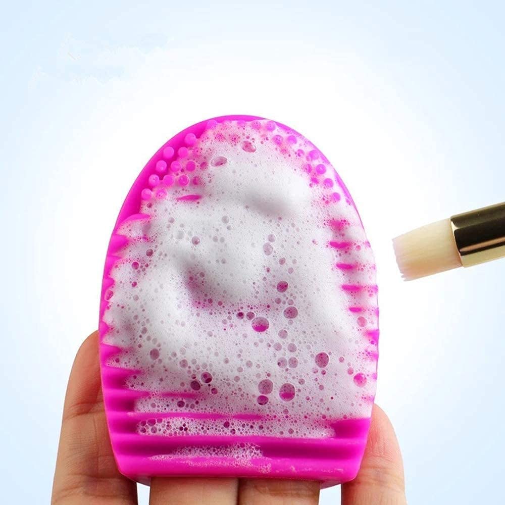 ALCIONO (4-Pack) Makeup Brush Cleaning Silicone Scrubber Board - Professional Cosmetic Brush Cleaner Mat & Pad for Deep Cleaning, Portable Washing Tool with Color Removal Sponge - Perfect for Home & Travel Makeup Brush Care
