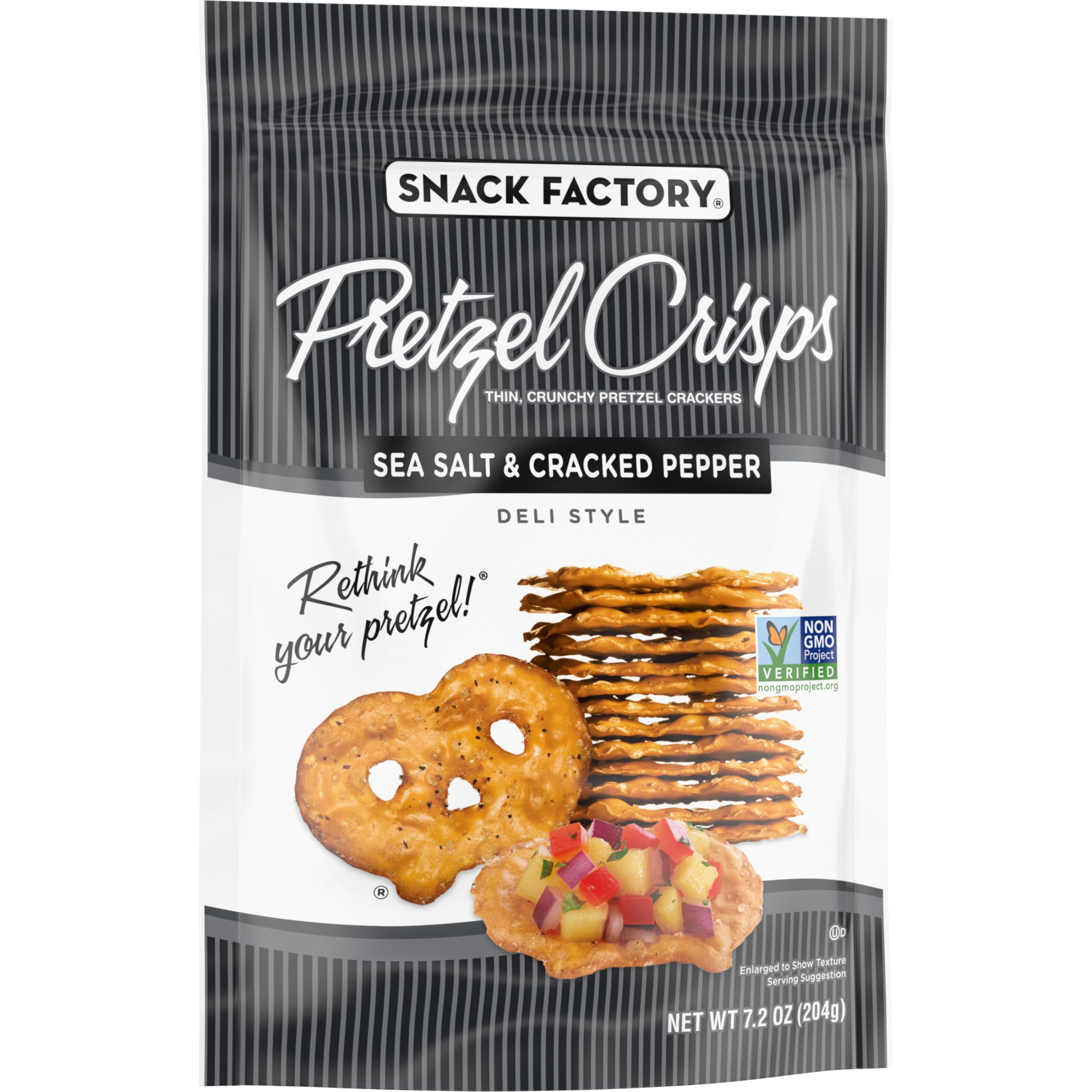 Snack Factory Pretzel Crisps - Sea Salt & Cracked Pepper Flavor, 7.2 Oz Bag | Crunchy Snacks for Parties, Lunch Boxes & On-the-Go