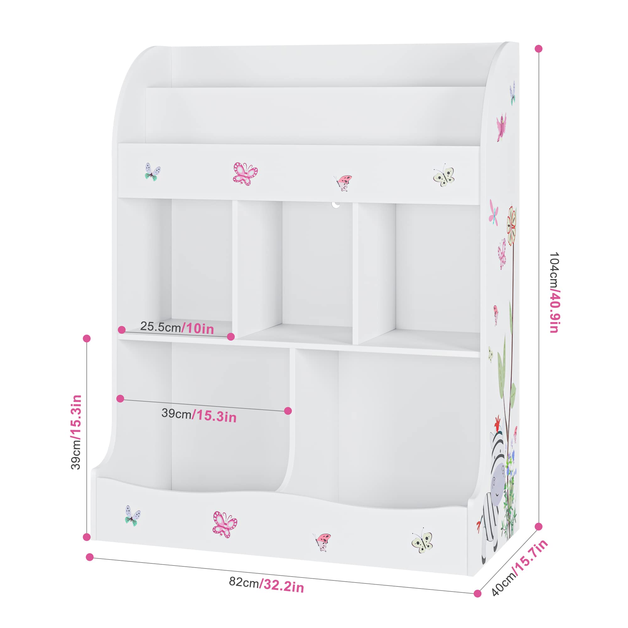 Kids Toy Storage Organizer with Bookcase - 6-Cubby Bookshelf & Toy Cabinet for Playroom, Bedroom, Nursery & Classroom - White Children's Furniture for Books, Toys & Room Organization