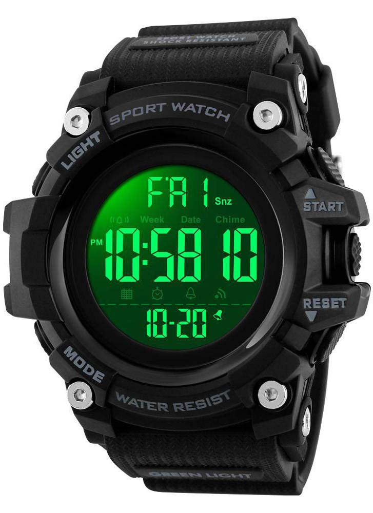 Dual Time Digital Military Watch for Men - Waterproof Shockproof LED Backlight Chronograph with Alarm, Large Black Face Sports Watch | Perfect for Outdoor Activities, Hiking, Camping & Daily Wear