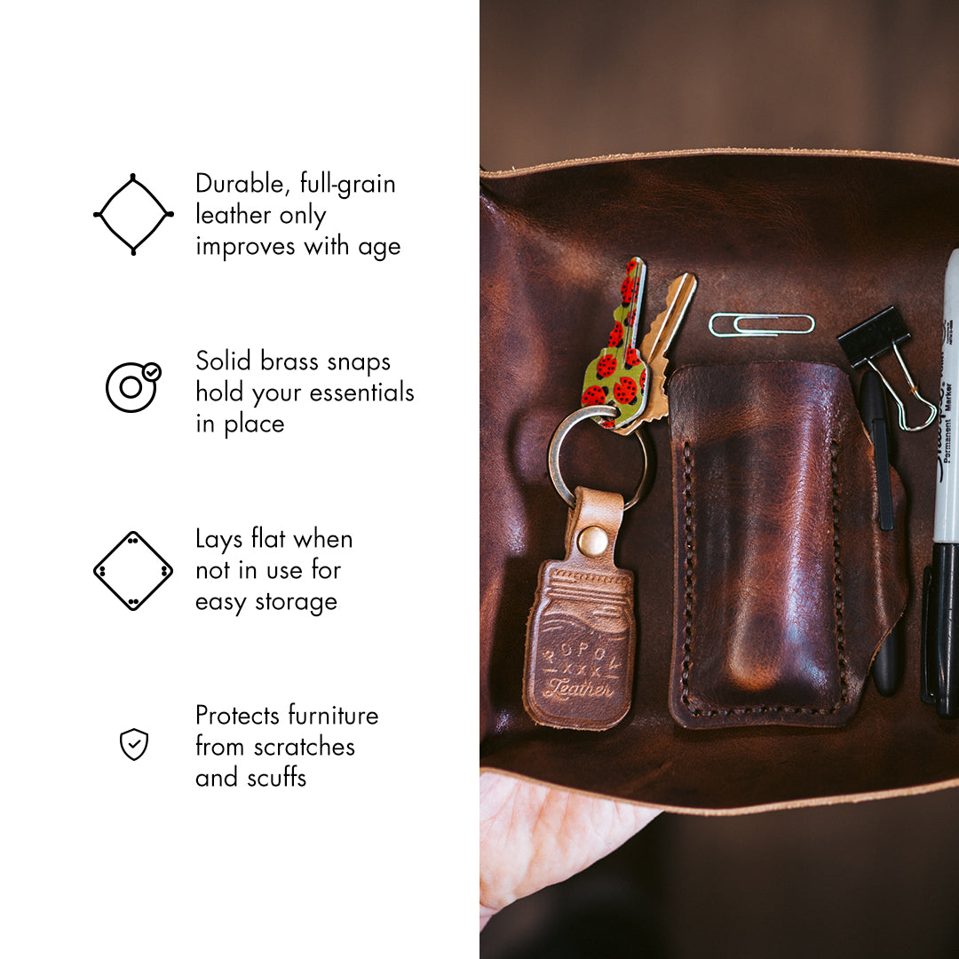 Premium Leather Valet Tray for Keys, Wallet & Jewelry | Handmade Organizer for Dresser, Nightstand & Entryway | Perfect Gift for Men & Women