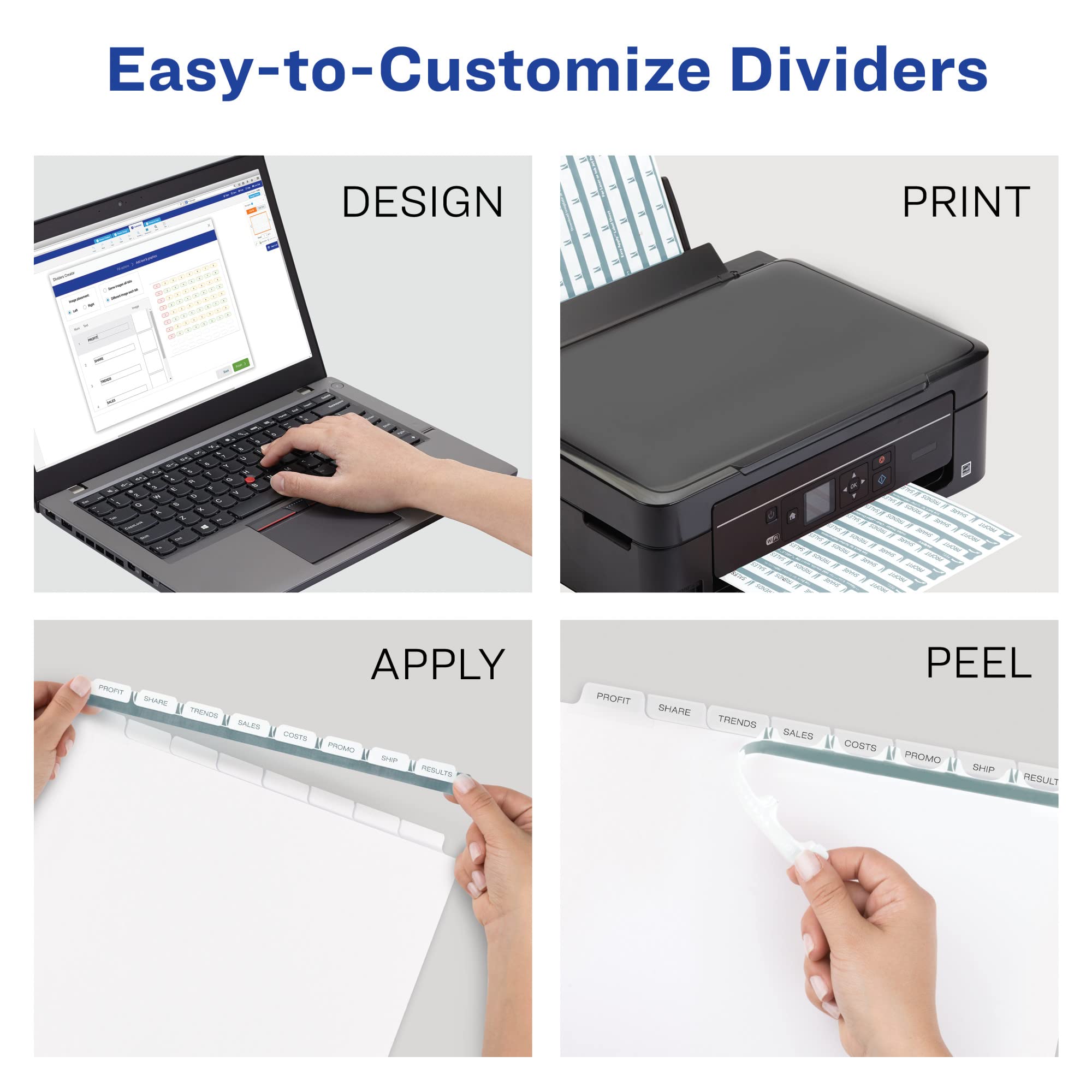 Avery 12-Tab Binder Dividers with Clear Label Strips - Easy Print & Apply Index Maker - 5 Sets of White Tabs (11429) - Perfect for Office Organization, School Projects & Document Filing