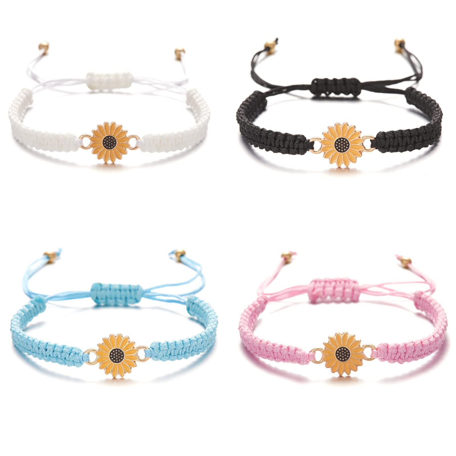 **Cute Sunflower & Daisy Boho Bracelet Set - Adjustable Handmade Braided Rope Friendship Promise Bracelet for Women, Girls & Couples - Perfect for Summer, Beach & Festival Jewelry Gifts**