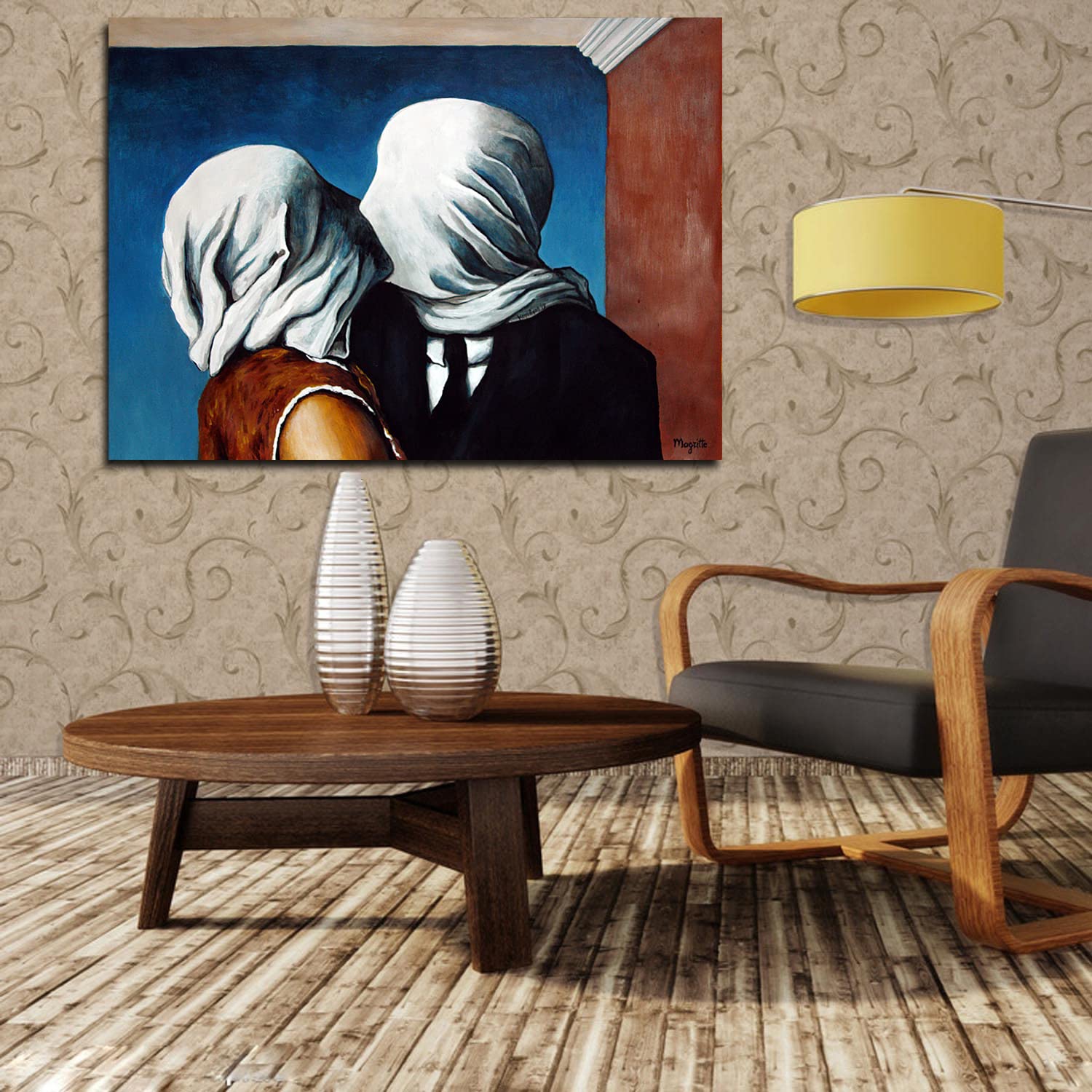 Rene Magritte The Lovers Framed Canvas Art Print - Surrealism Wall Decor for Home, Office & Bedroom - Ready to Hang - Perfect for Modern Living Rooms & Art Galleries