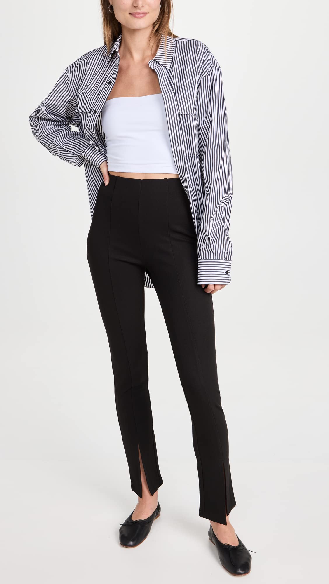 English Factory Women's High Waist Front Slit Pants - Stylish & Comfortable Trousers for Work, Office, and Casual Outfits