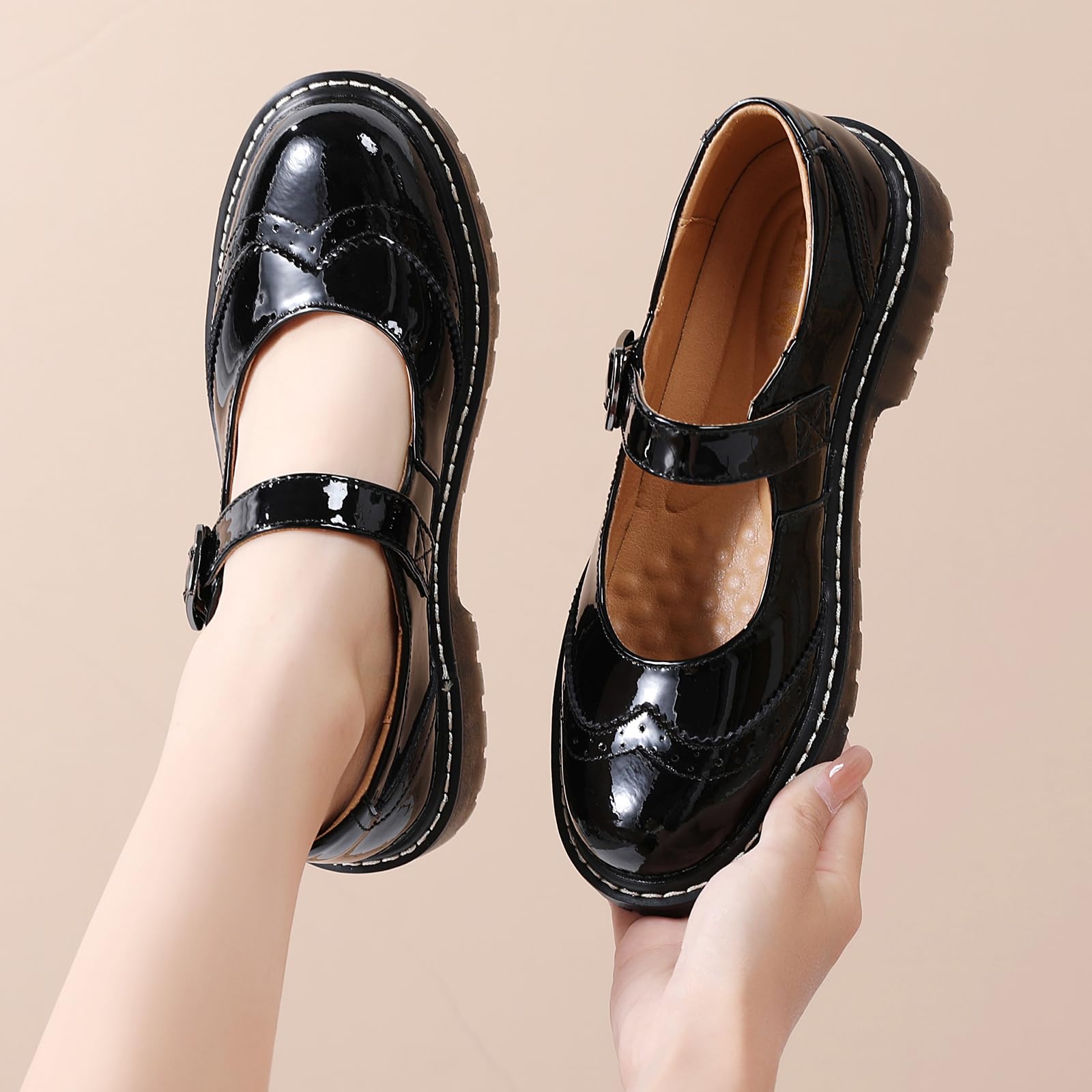 Women's Mary Jane Shoes - Comfortable Leather Flats with Round Toe & Non-Slip Sole | Oxford Style Dressy Casual Shoes for Work, School & Everyday Wear | Perfect for Office, Classroom & Social Occasions