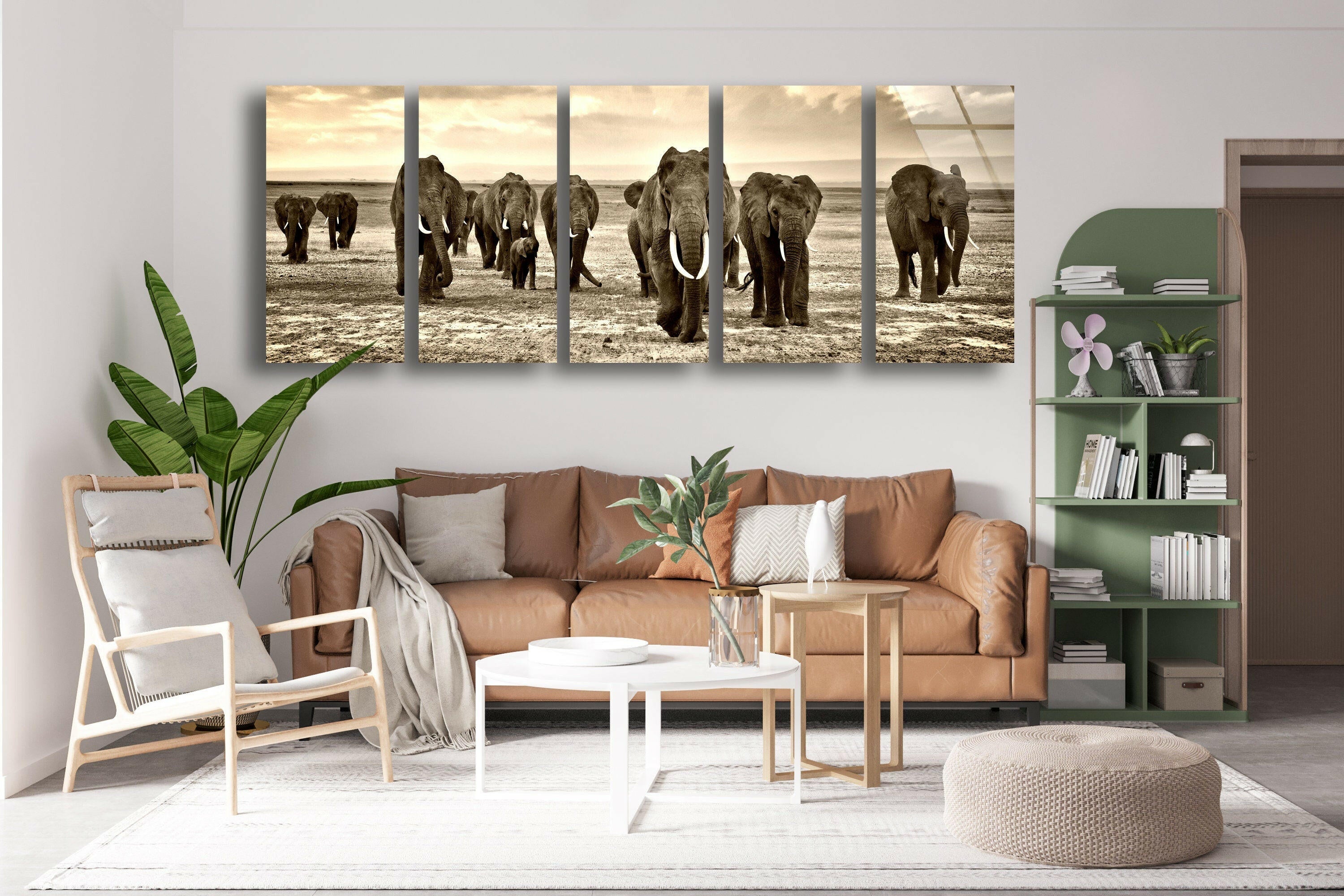 Stunning Black & White African Elephants Glass Wall Art - Elegant Home Decor for Living Room, Bedroom & Office - Perfect Gift for Wildlife Lovers