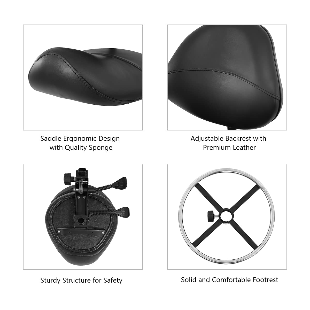 Grace & Grace Professional Hydraulic Saddle Stool with Back Support & Wheels - Ergonomic Adjustable Stool for Dentists, Clinics, Spa, Massage & Salon - Black with Footrest (Perfect for Dental Procedures, Beauty Treatments & Long Work Sessions)